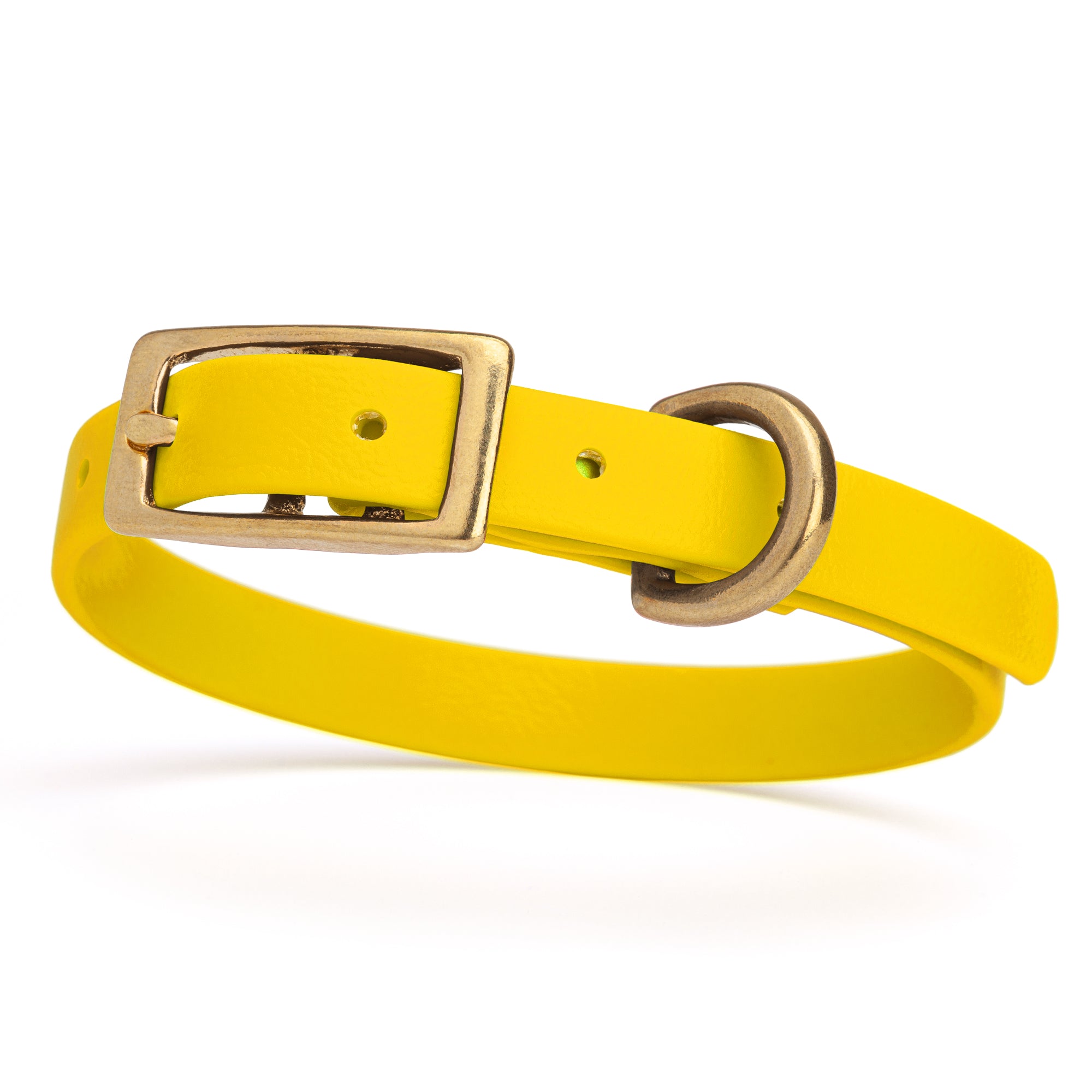 Waterproof collar for small dogs, made from Biothane with brass hardware, width 1/2 inch, Lemon Yellow