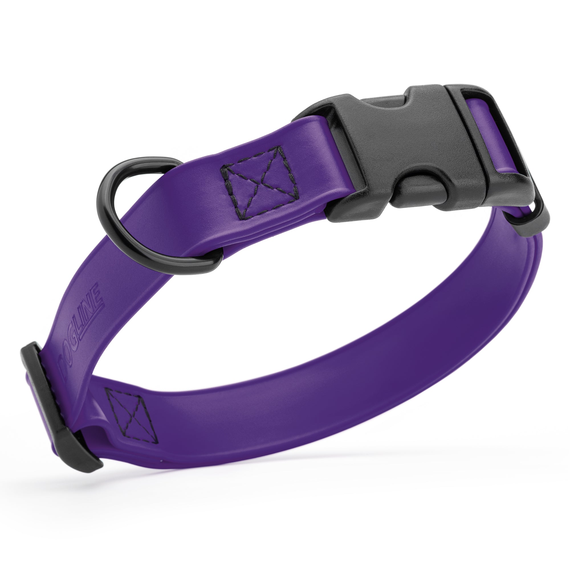 Violet Purple waterproof dog collar made from Biothane with black quick release buckle and D-ring, adjustable