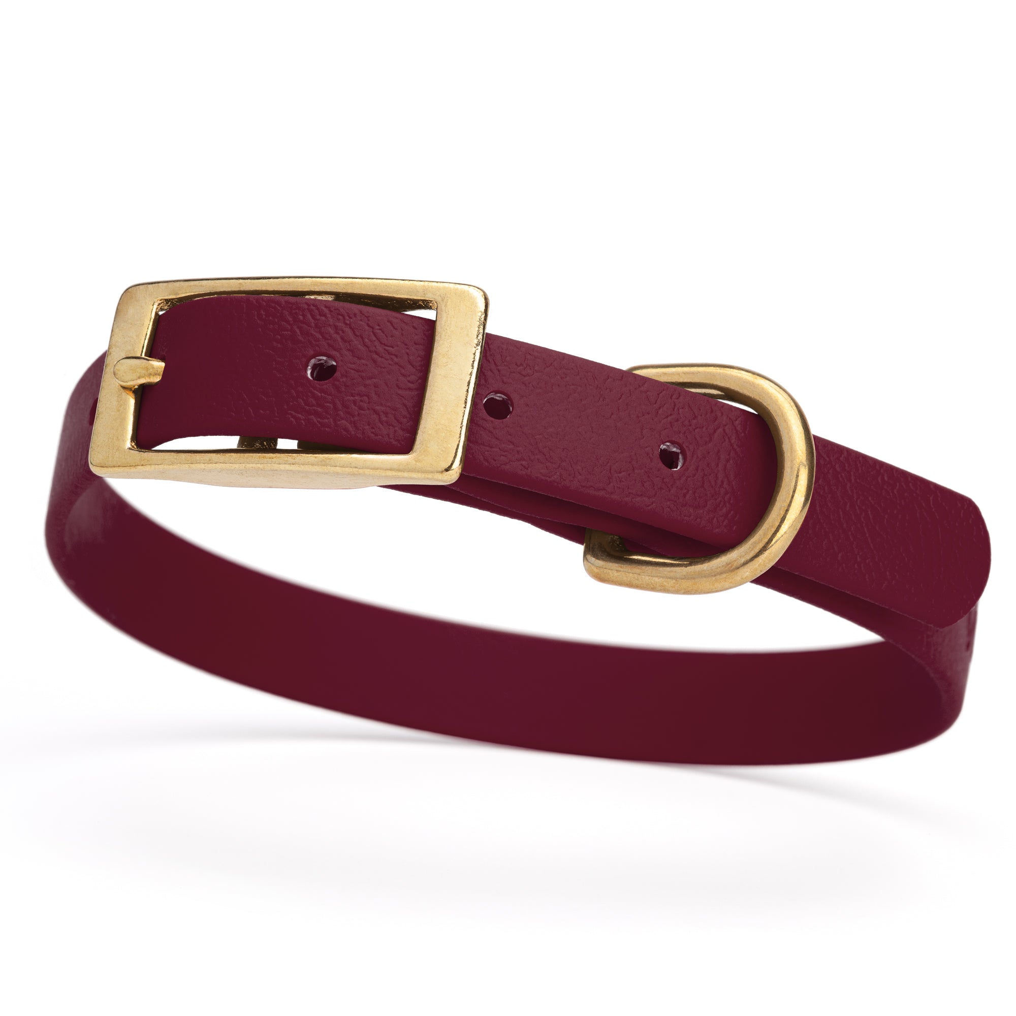 Merlot Burgundy collar for small dogs with brass buckle and D-ring, made from waterproof and smell proof Biothane, width 3/4 inch