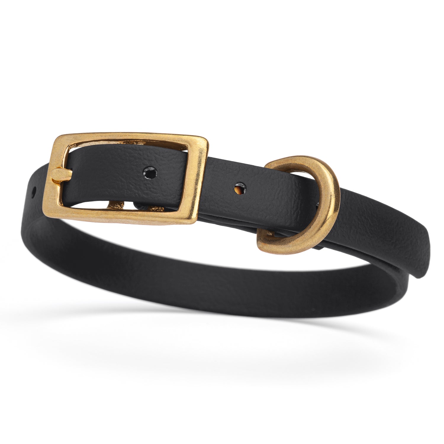 Waterproof collar for small dogs, made from Biothane with brass hardware, width 1/2 inch, Black