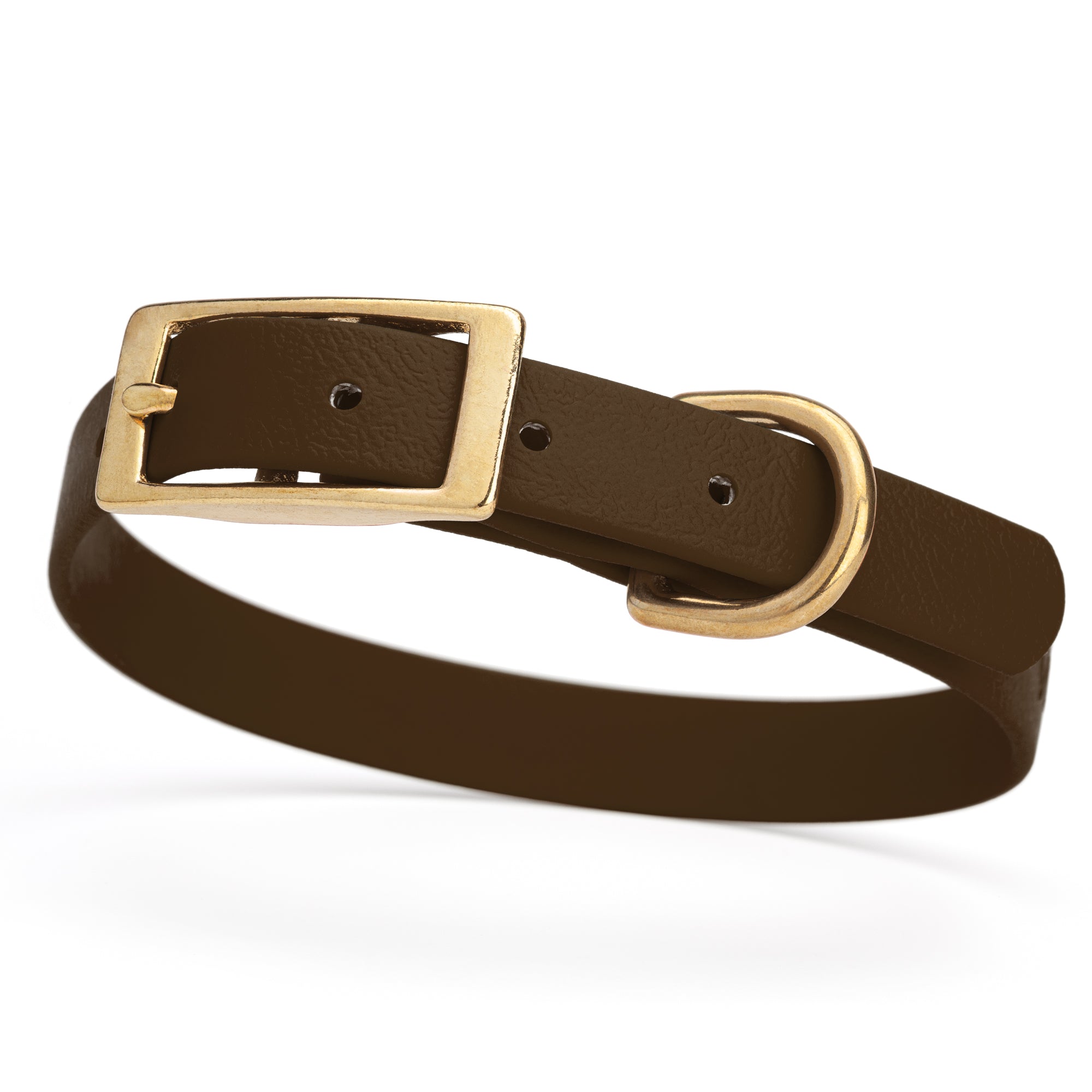 Dark Chocolate Brown collar for small dogs with brass buckle and D-ring, made from waterproof and smell proof Biothane, width 3/4 inch