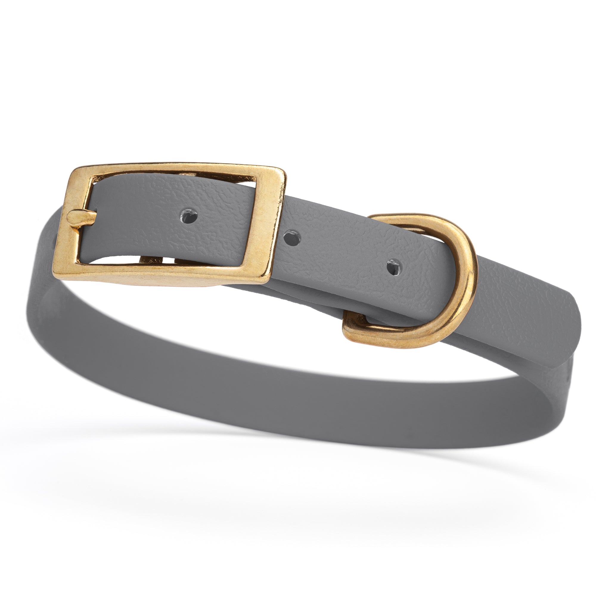 Battleship Gray collar for small dogs with brass buckle and D-ring, made from waterproof and smell proof Biothane, width 3/4 inch