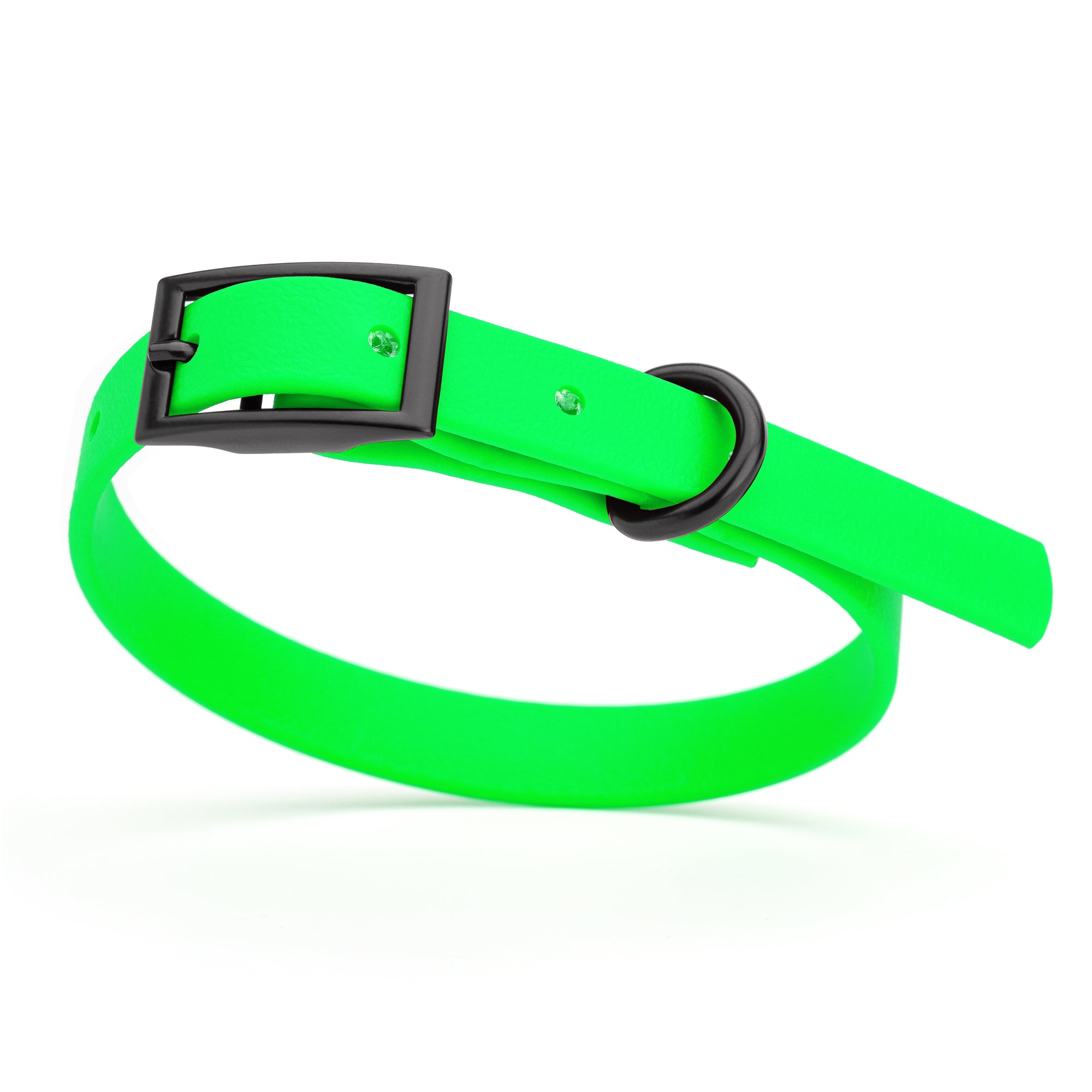 Tropical Green dog collar with black buckle and D-ring, made from waterproof Biothane, x-small