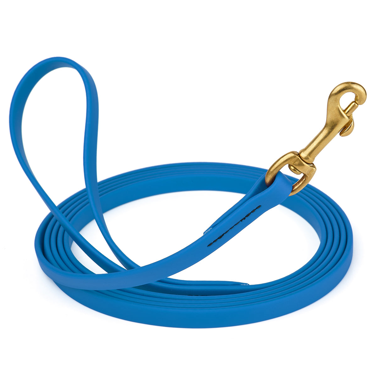 Cerulean Blue Biothane leash for dogs with brass snap, length 20 feet, width 1/2 inch