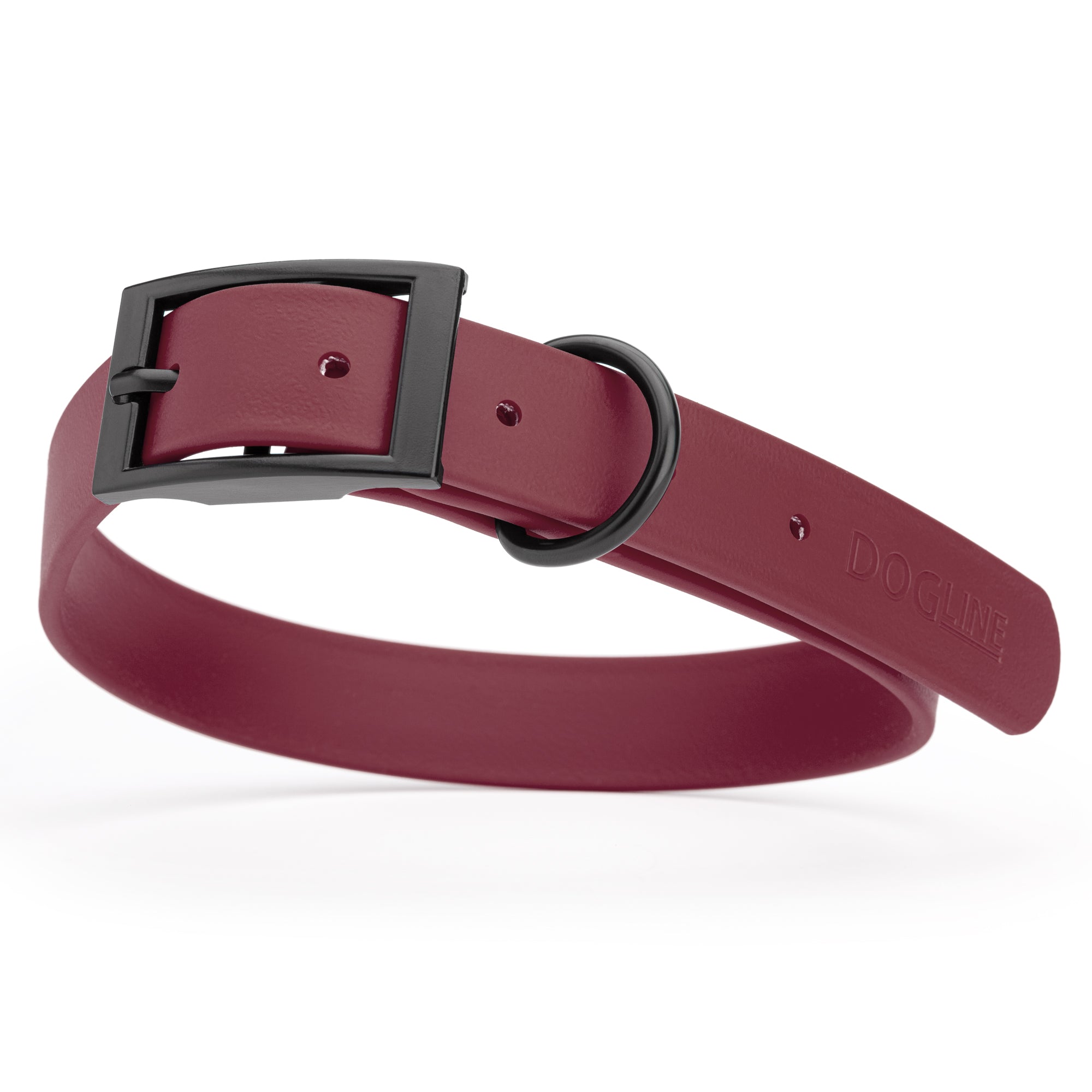 Merlot Burgundy Biothane dog collar with black metal buckle and D-ring, width: 1 inch, x-large