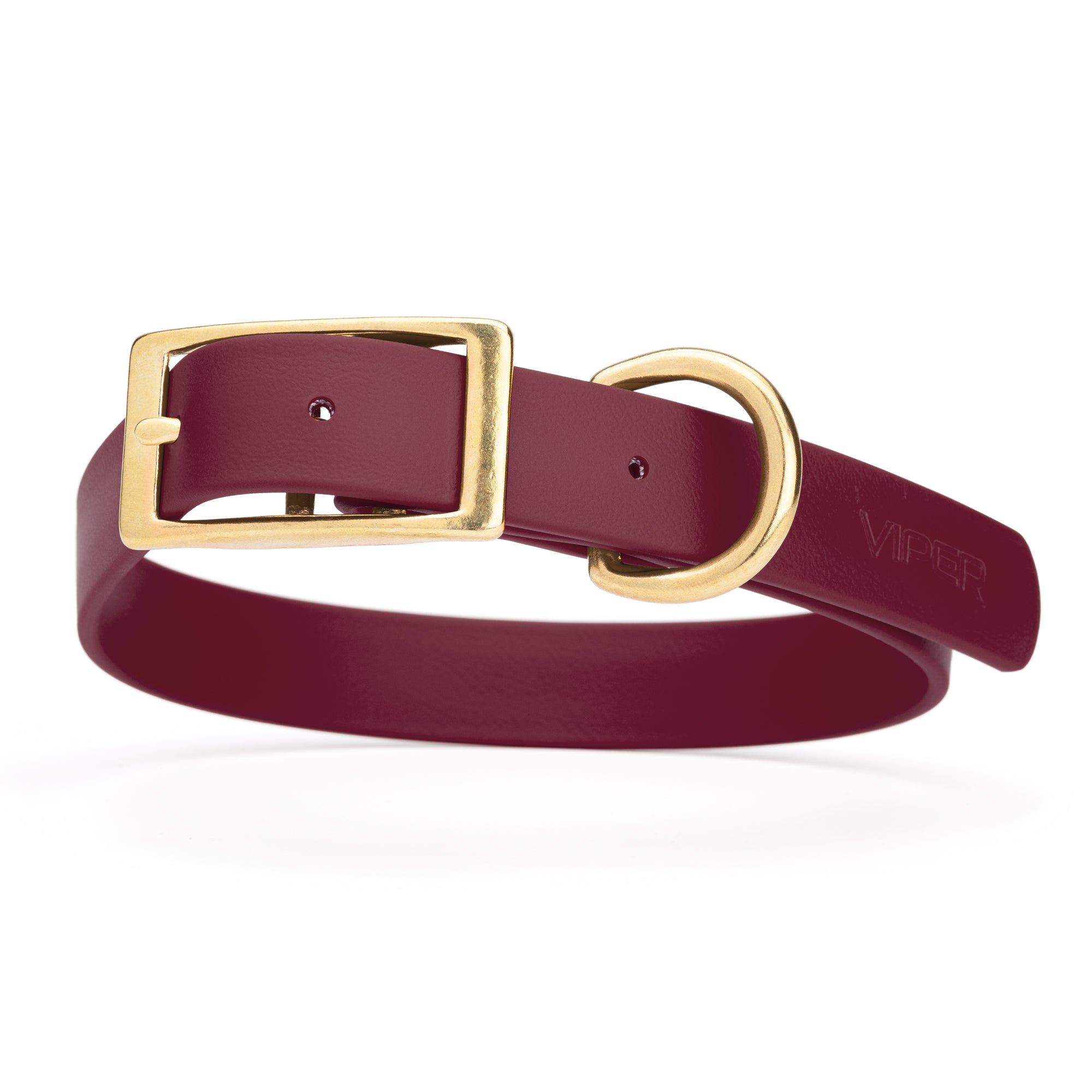 Merlot Burgundy dog collar with brass hardware, made from waterproof Biothane, 1-inch wide, fits large dogs
