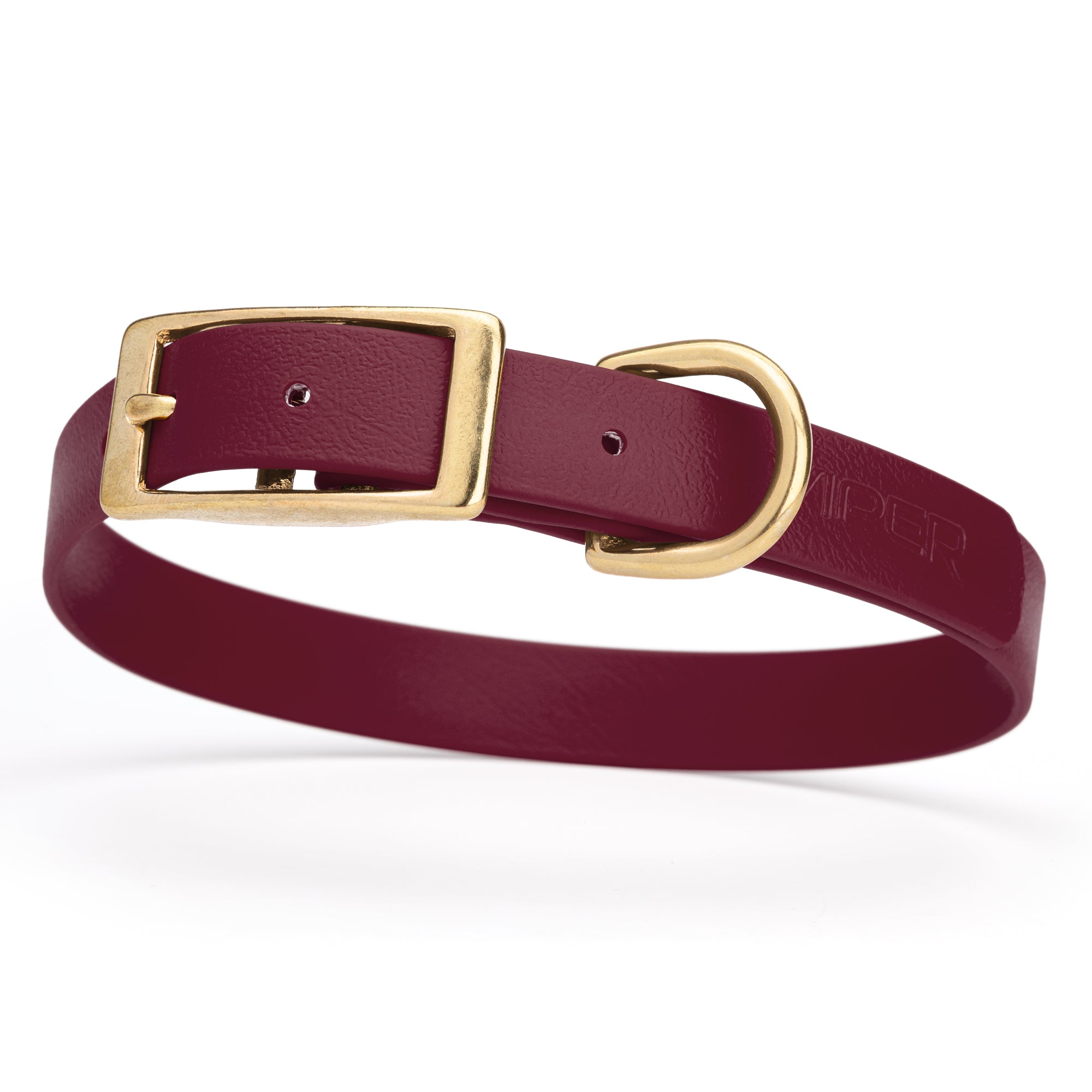 Biothane dog collar with brass buckle and D-ring, waterproof, fits medium dogs, width 3/4 inch, Merlot Burgundy