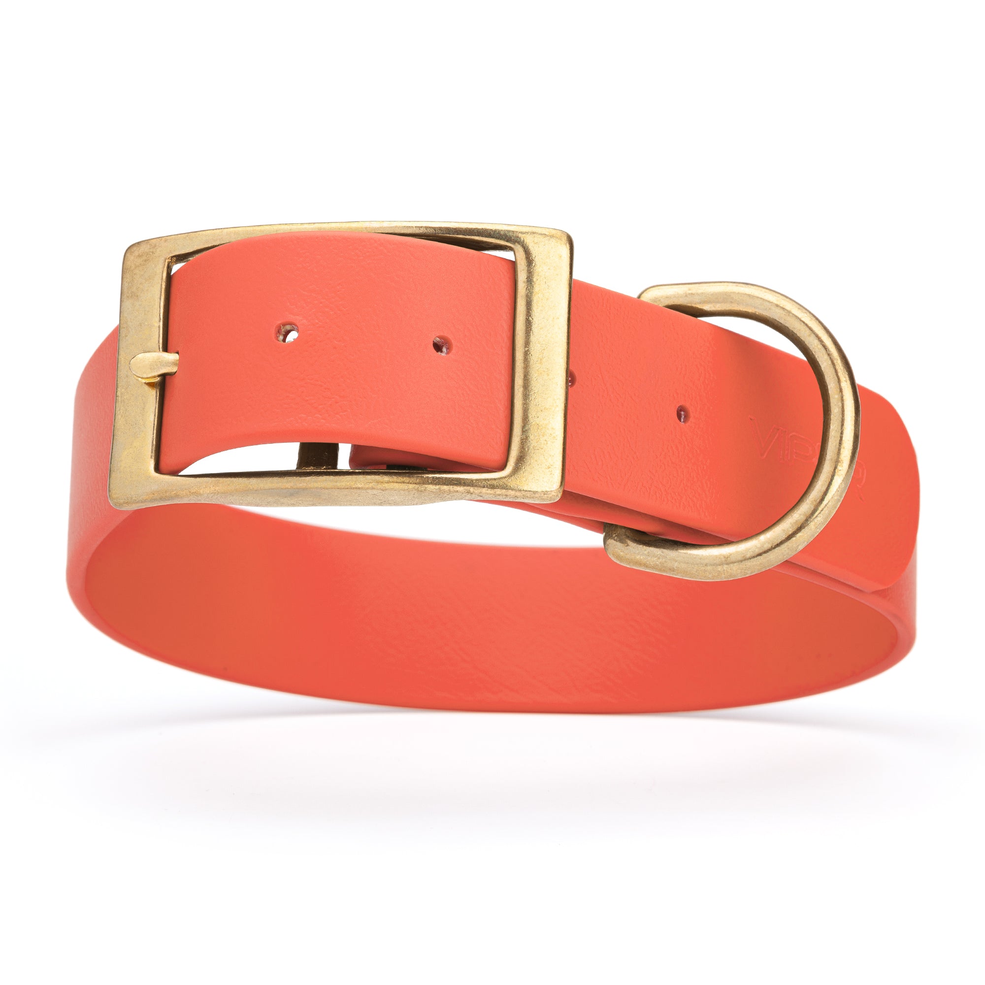 Coral waterproof collar for large dogs with brass buckle and D-ring, made from Biothane, size XL, 1.5-inch wide