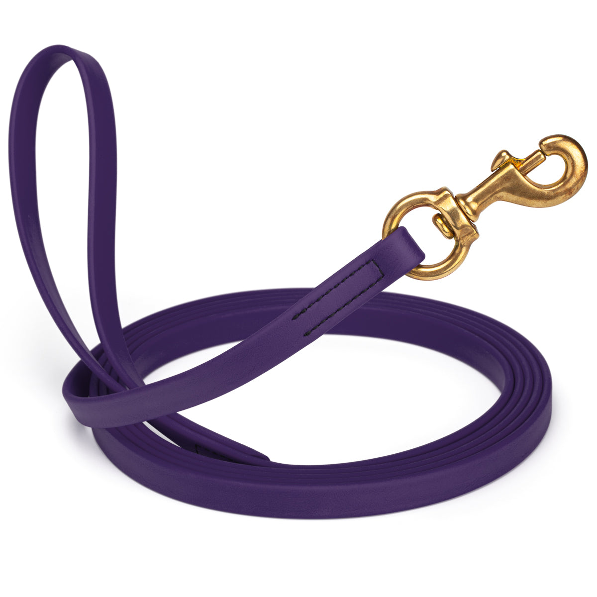Violet Purple waterproof dog leash, 20 ft long, 5/8 in wide, made from Biothane with brass hardware