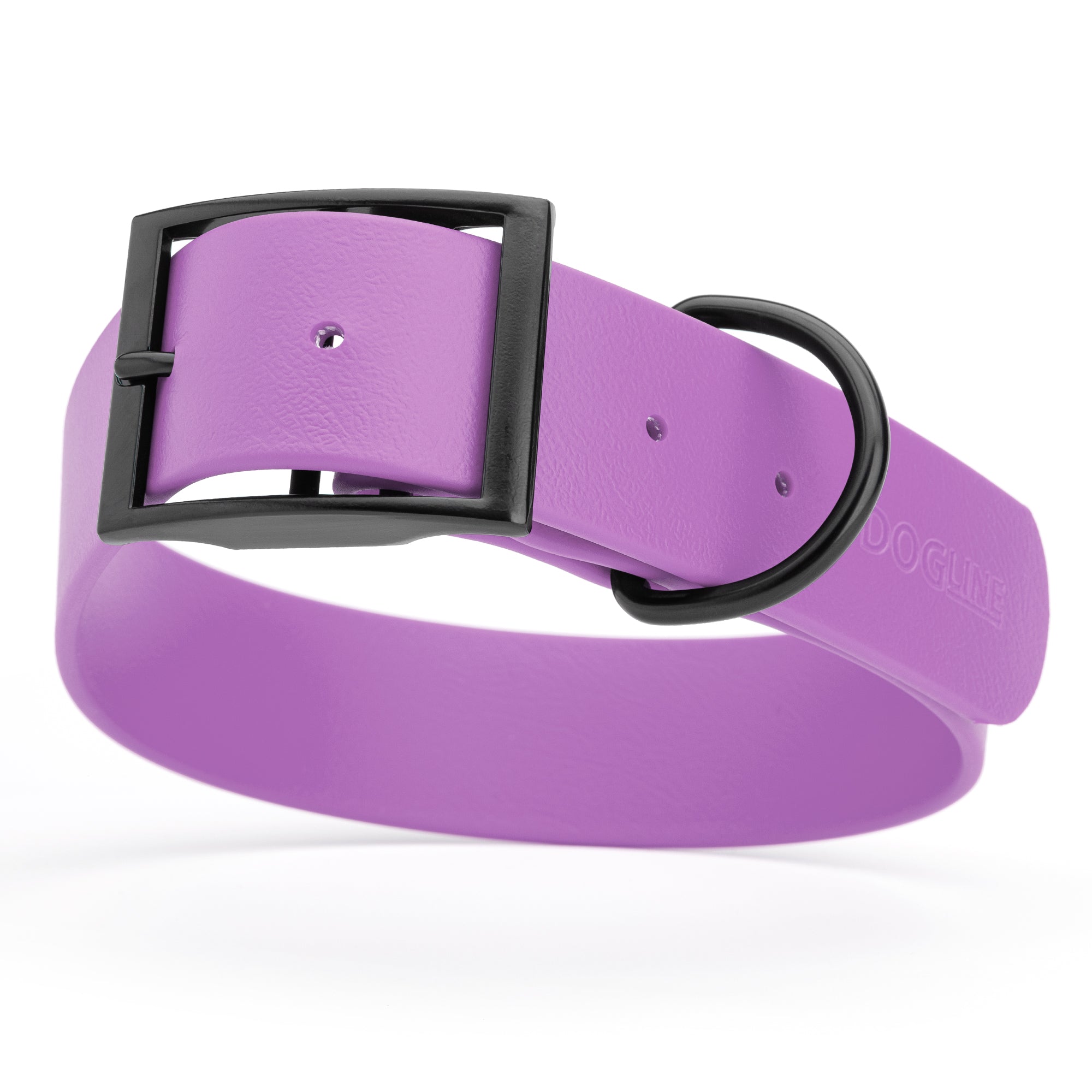 Amethyst Purple Biothane waterproof collar for large and giant dogs, width 1.5 inches, black metal buckle and D-ring
