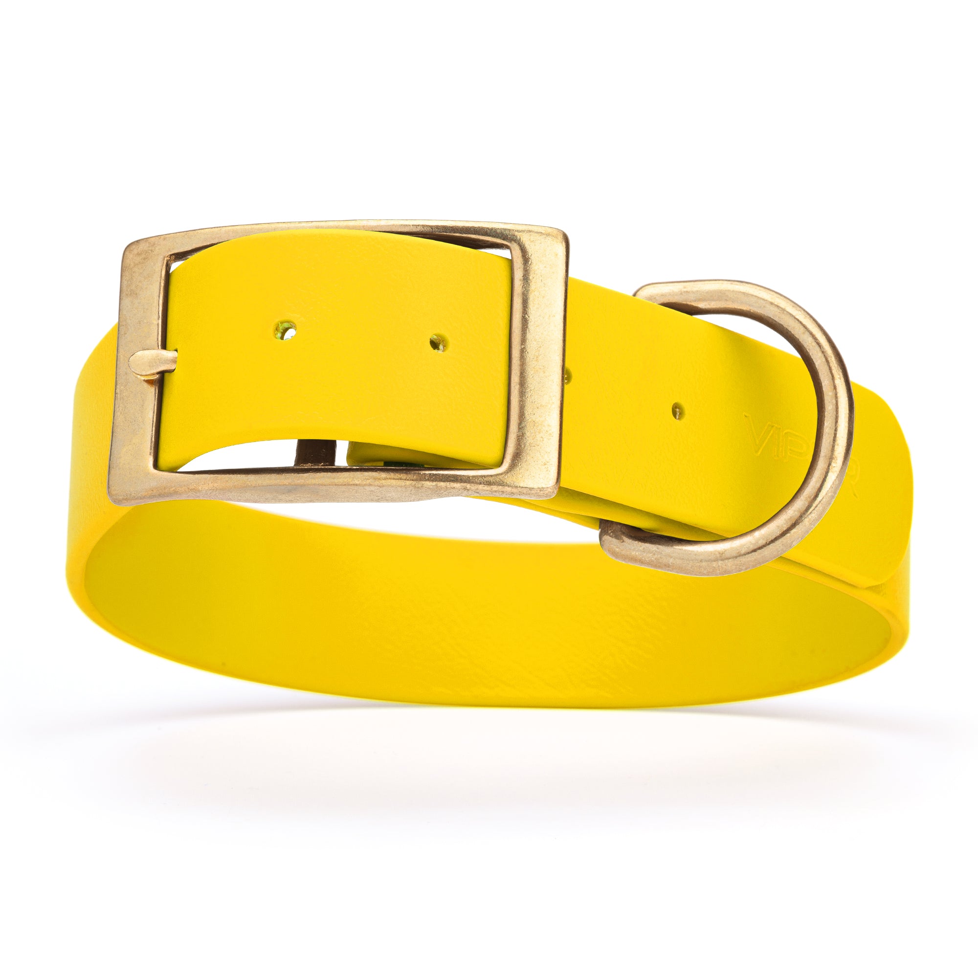 Lemon Yellow waterproof collar for large dogs with brass buckle and D-ring, made from Biothane, size XL, 1.5-inch wide