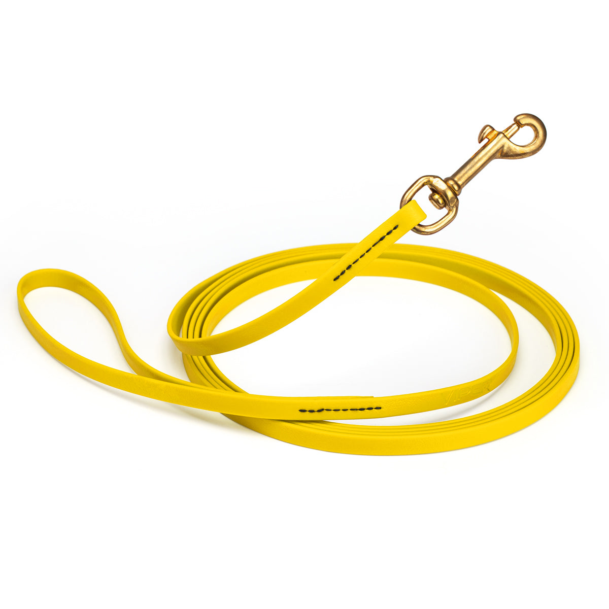 Waterproof Lemon Yellow dog leash, 20 ft long, 3/8 in wide, made from Biothane with brass hardware