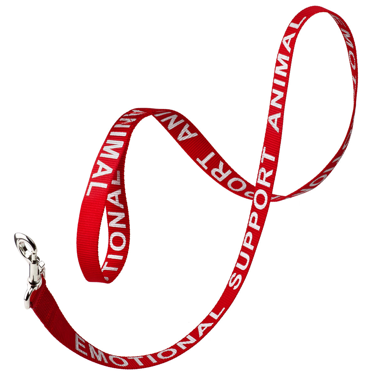 Red nylon dog leash with Emotional Support Animal lettering reflective text