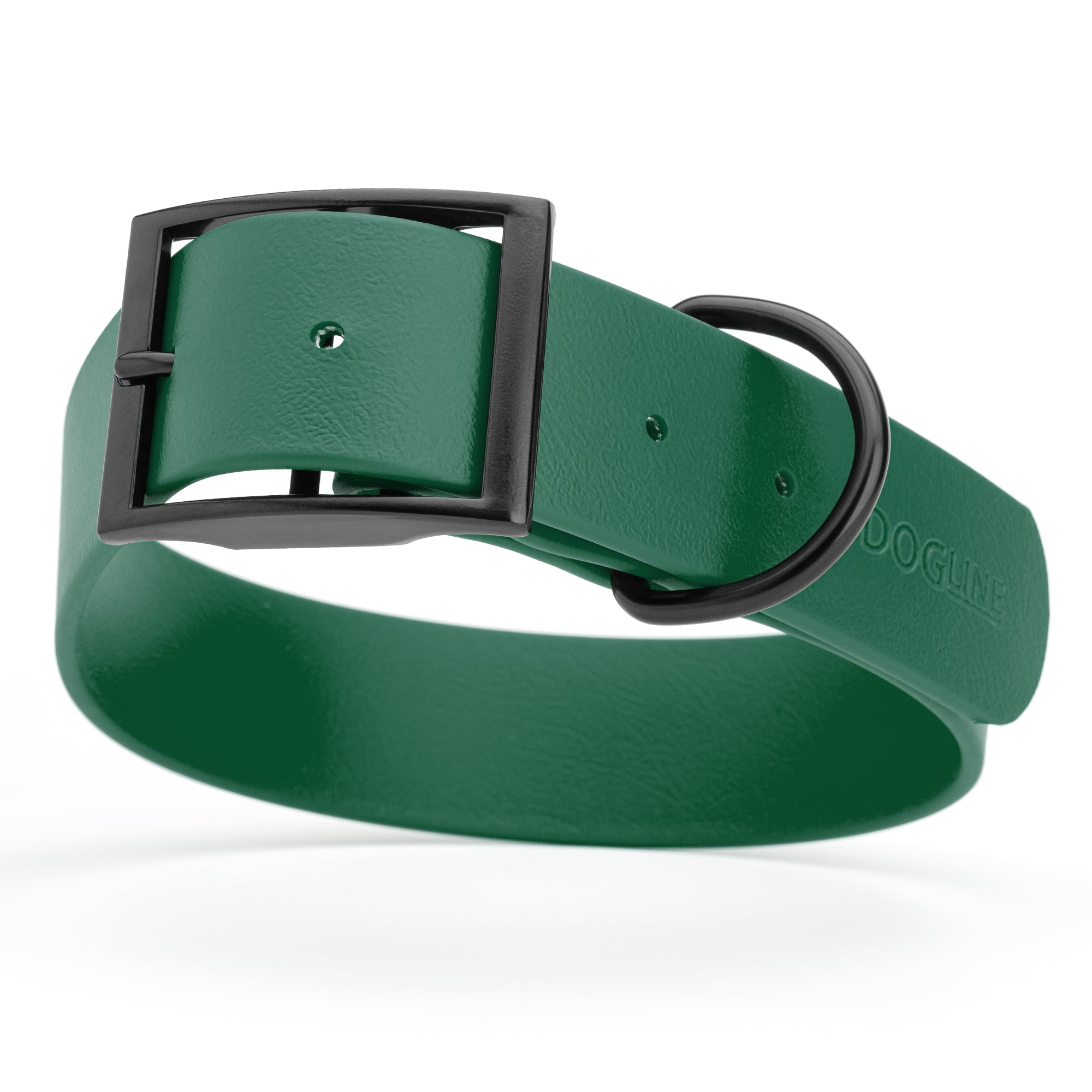 Hunter Green Biothane waterproof collar for large and giant dogs, width 1.5 inches, black metal buckle and D-ring