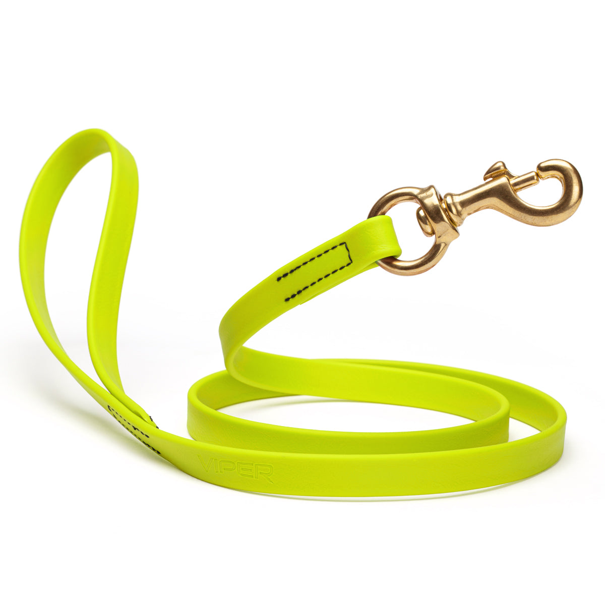 Waterproof Safety Yellow dog leash with brass swivel snap hook, 4 feet long, 5/8 or 3/4 inch wide, made from Biothane