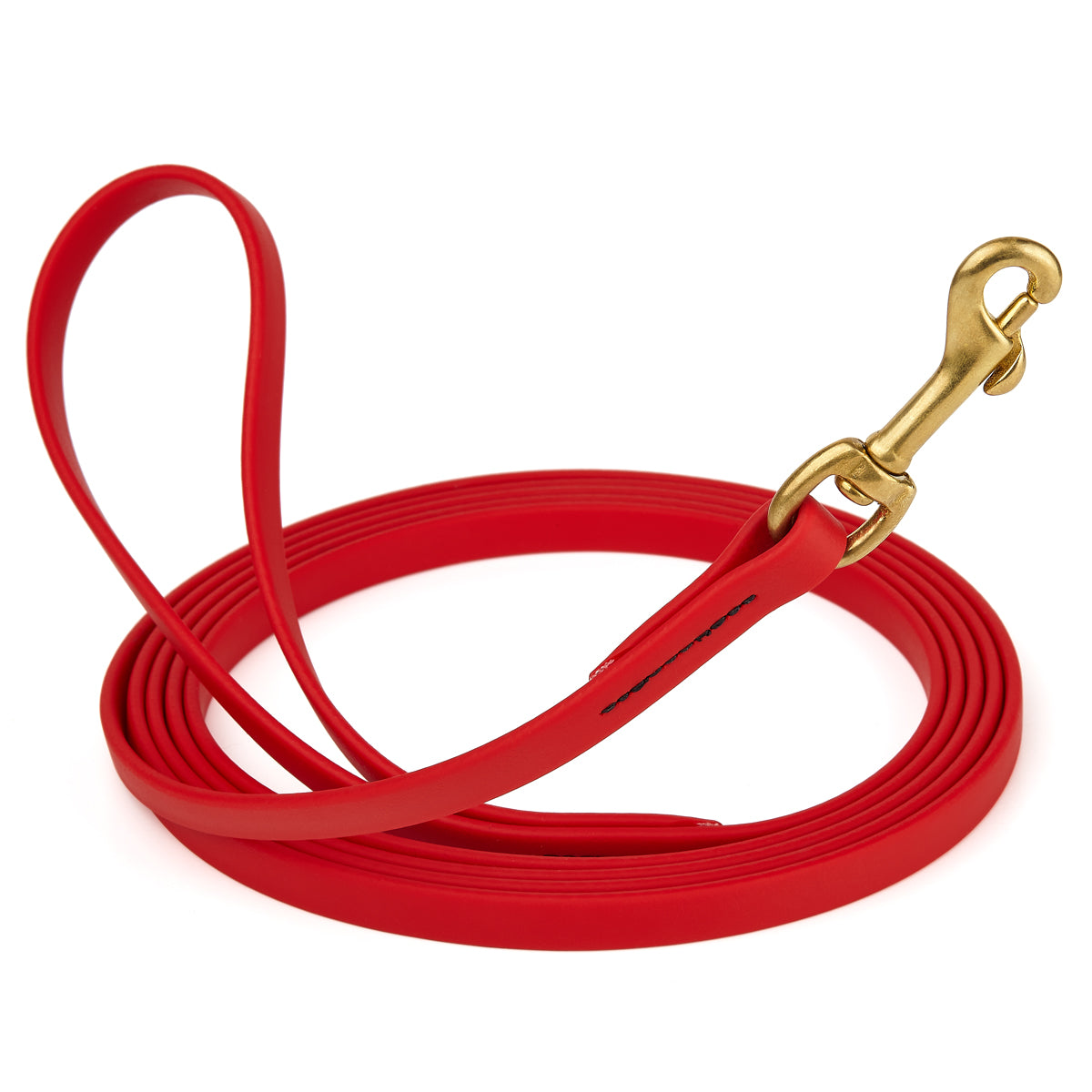 Cherry Red Biothane leash for dogs with brass snap, length 20 feet, width 1/2 inch