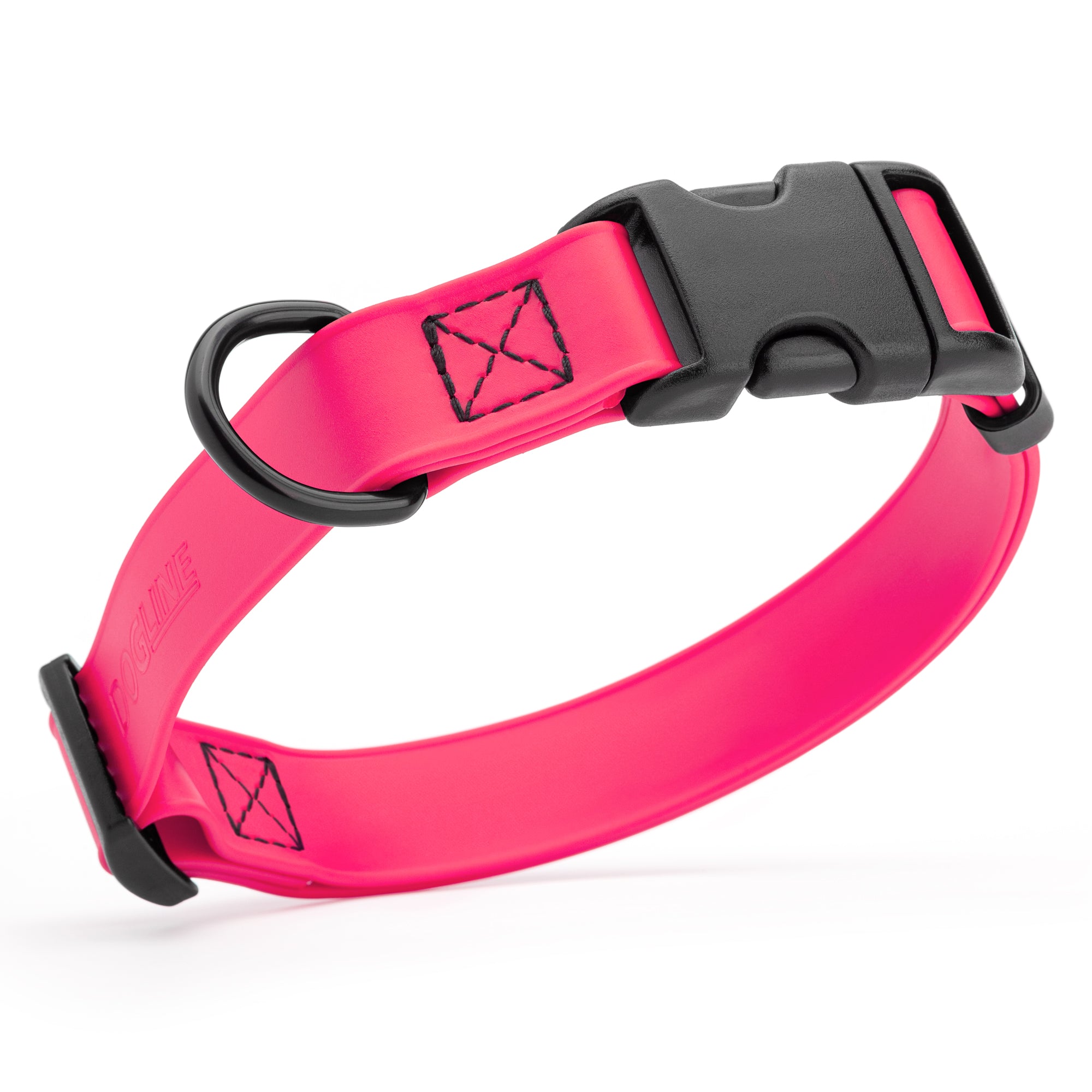 Passionfruit Pink waterproof dog collar made from Biothane with black quick release buckle and D-ring, adjustable