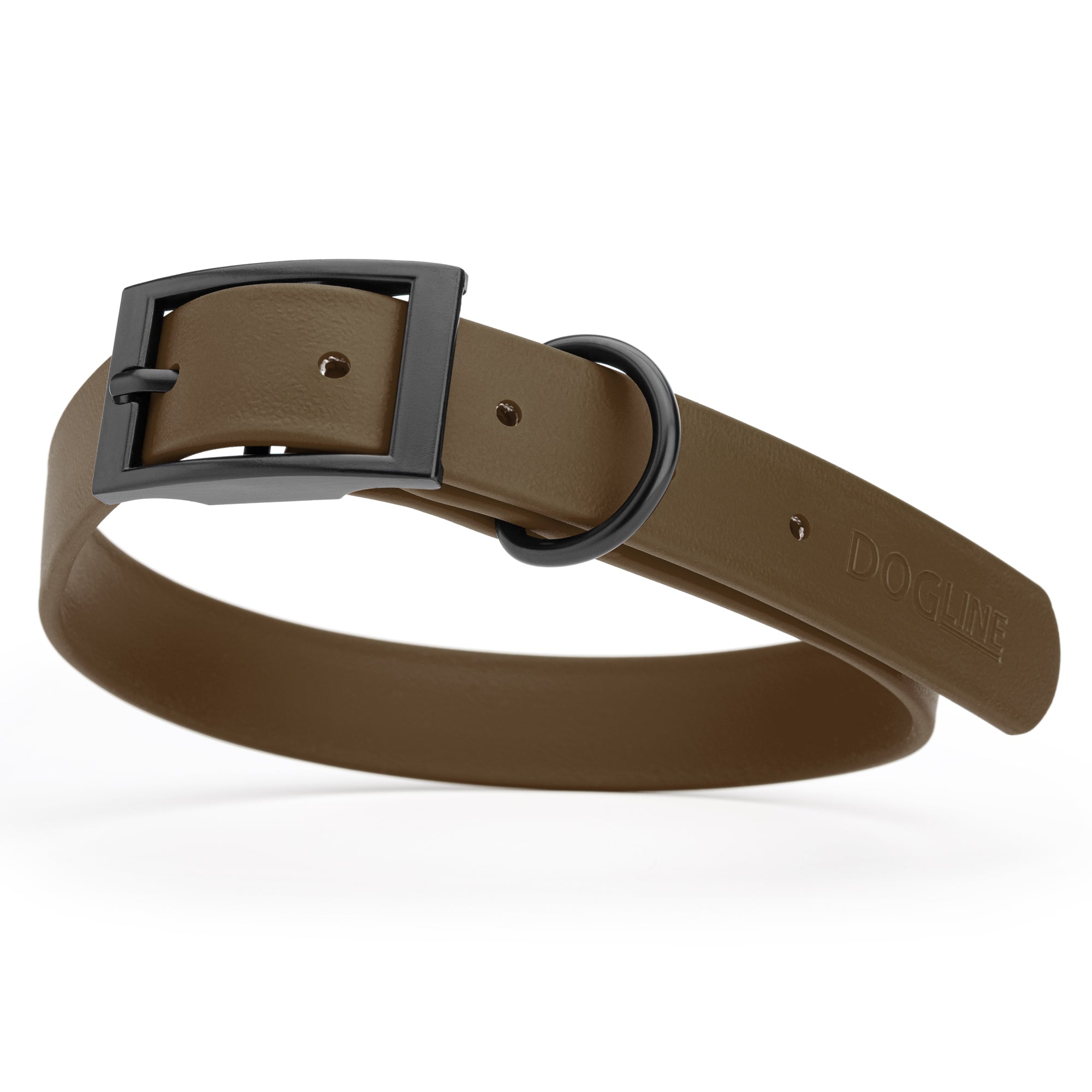 Dark Chocolate Brown Biothane dog collar with black metal buckle and D-ring, width: 1 inch, x-large