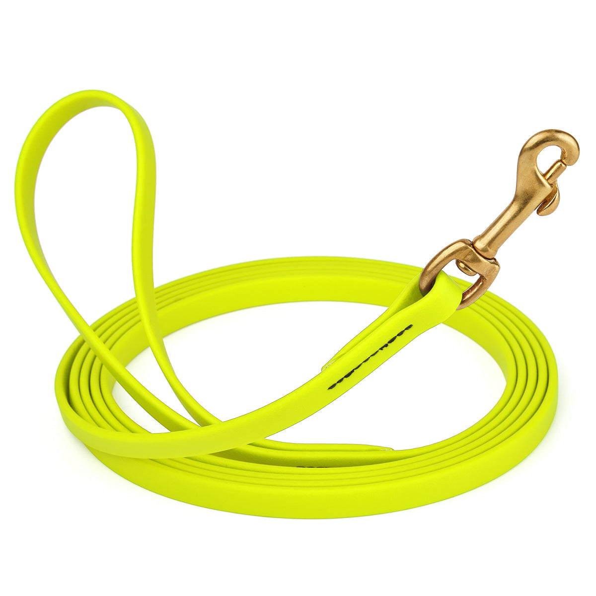 Safety Yellow Biothane leash for dogs with brass snap, length 20 feet, width 1/2 inch