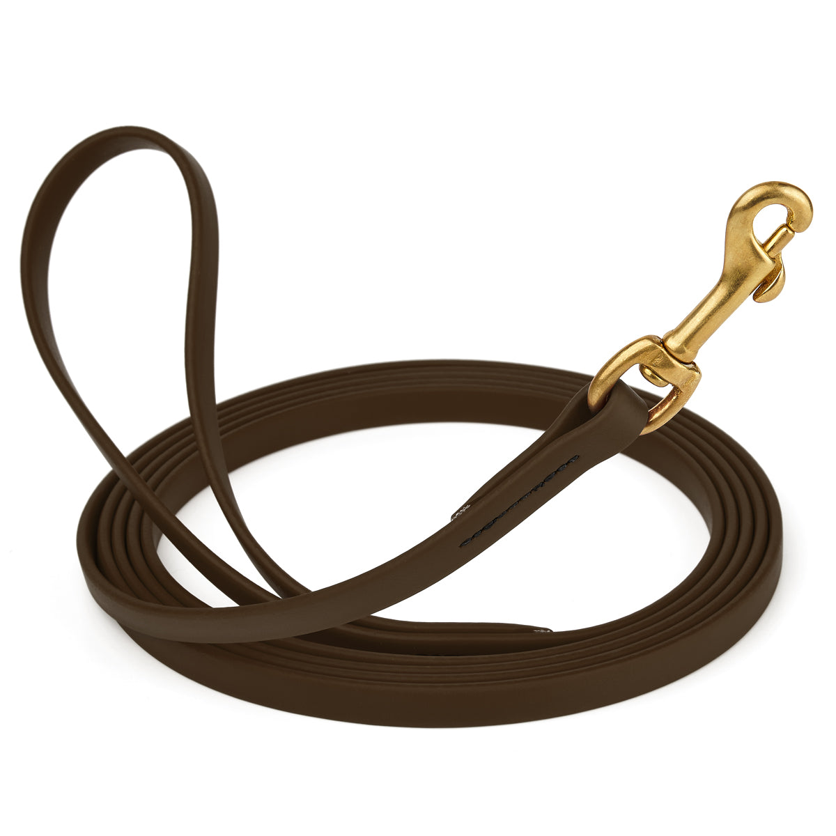 Dark Chocolate Brown Biothane leash for dogs with brass snap, length 20 feet, width 1/2 inch