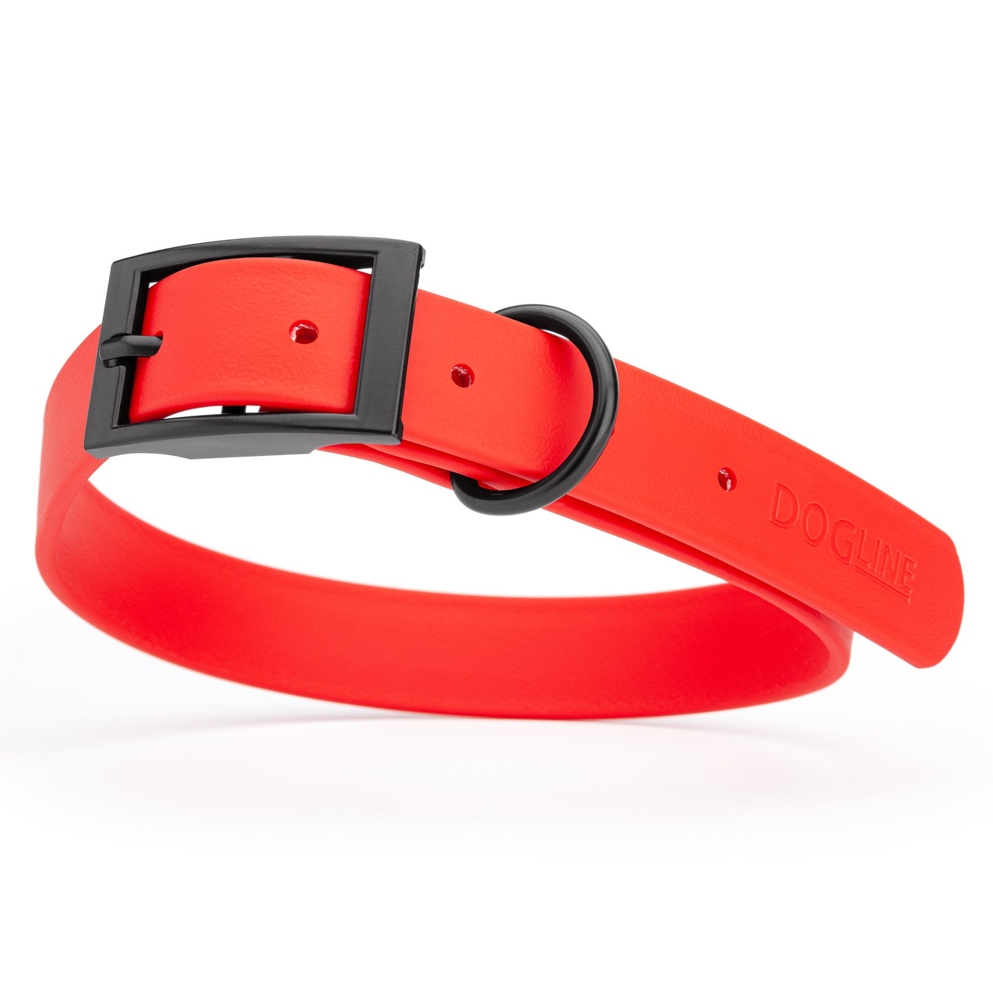 Waterproof Cherry Red dog collar with black metal buckle and D-ring, made from Biothane, width: 1 inch, large