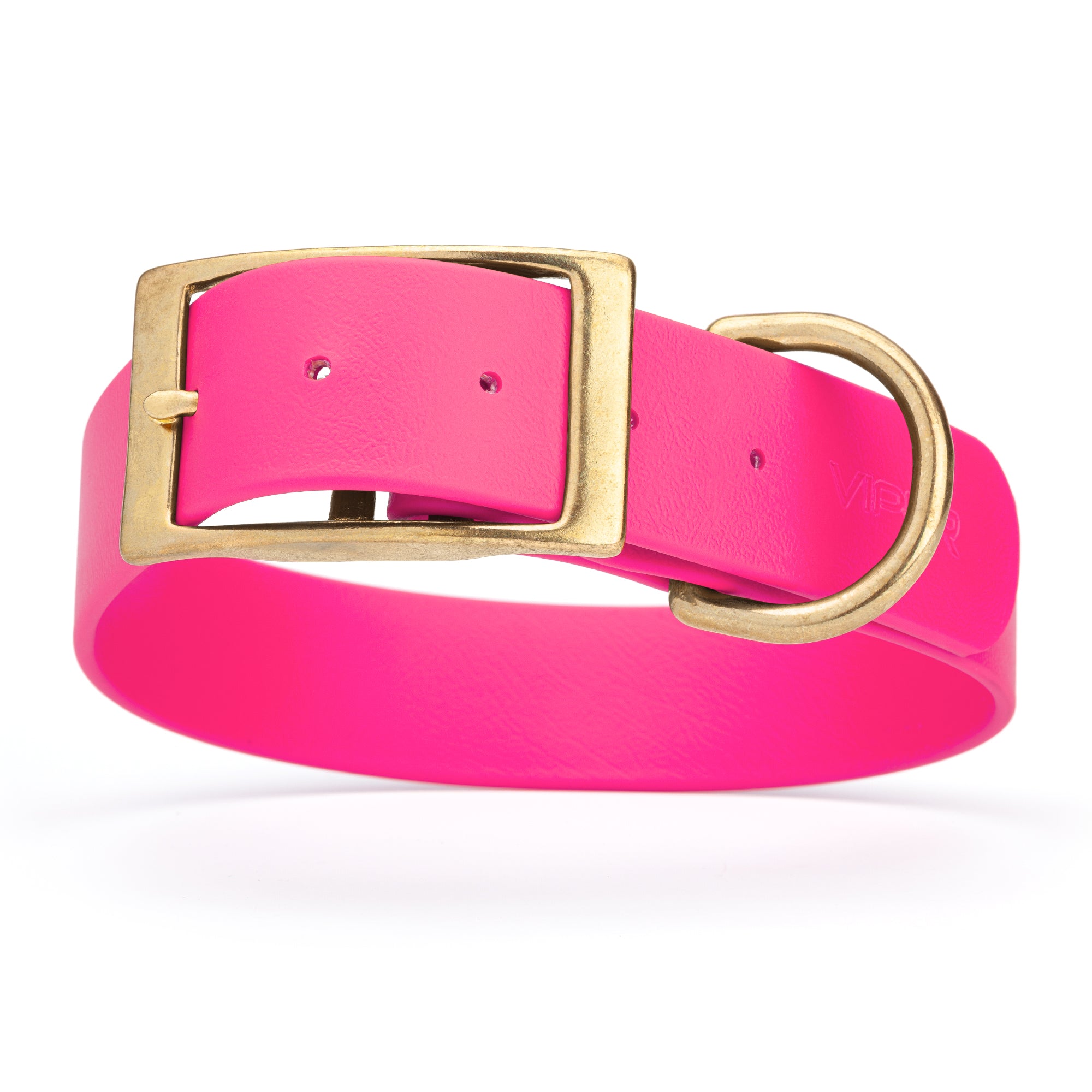 Passionfruit Pink waterproof collar for large dogs with brass buckle and D-ring, made from Biothane, size XL, 1.5-inch wide