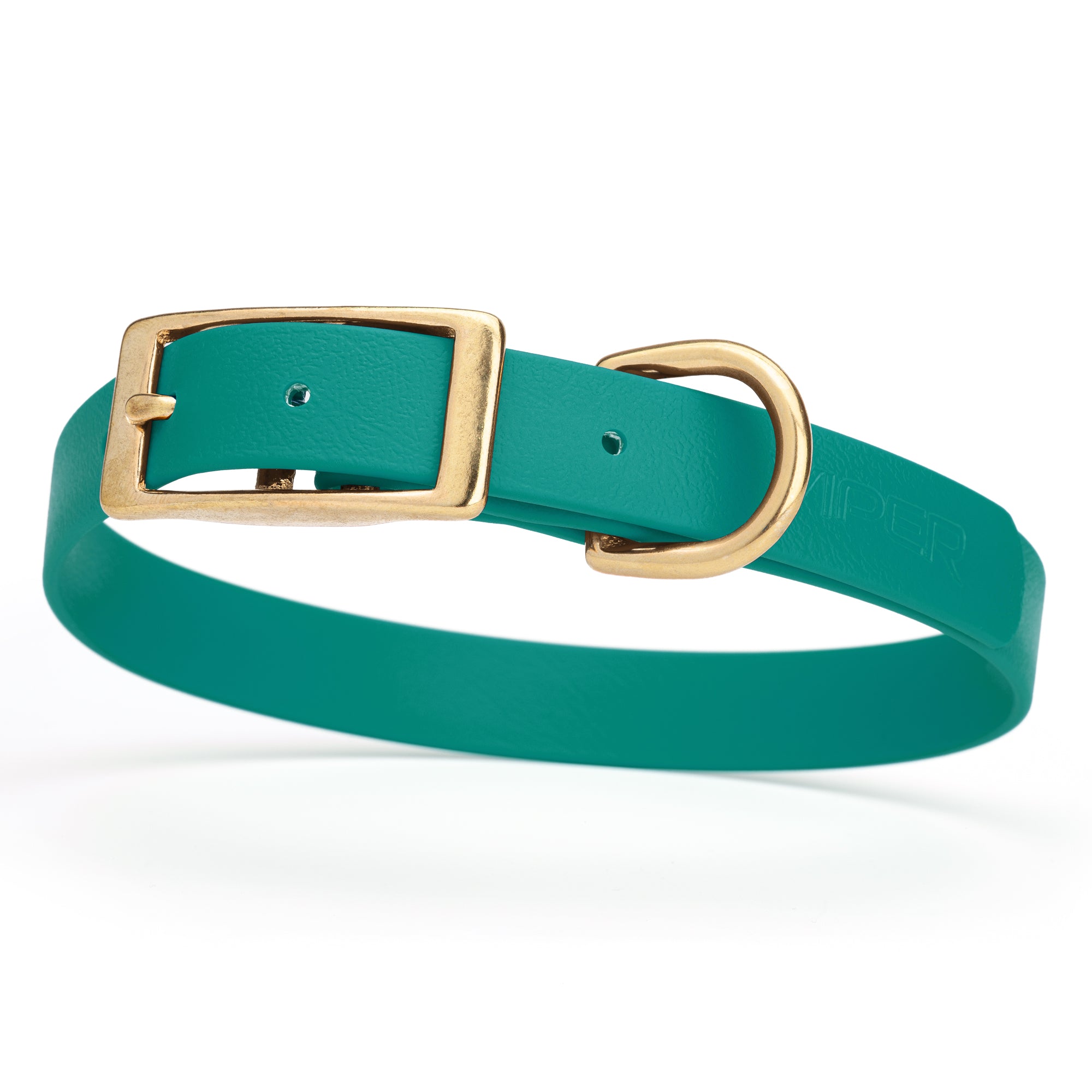 Biothane dog collar with brass buckle and D-ring, waterproof, fits medium dogs, width 3/4 inch, Aqua Blue