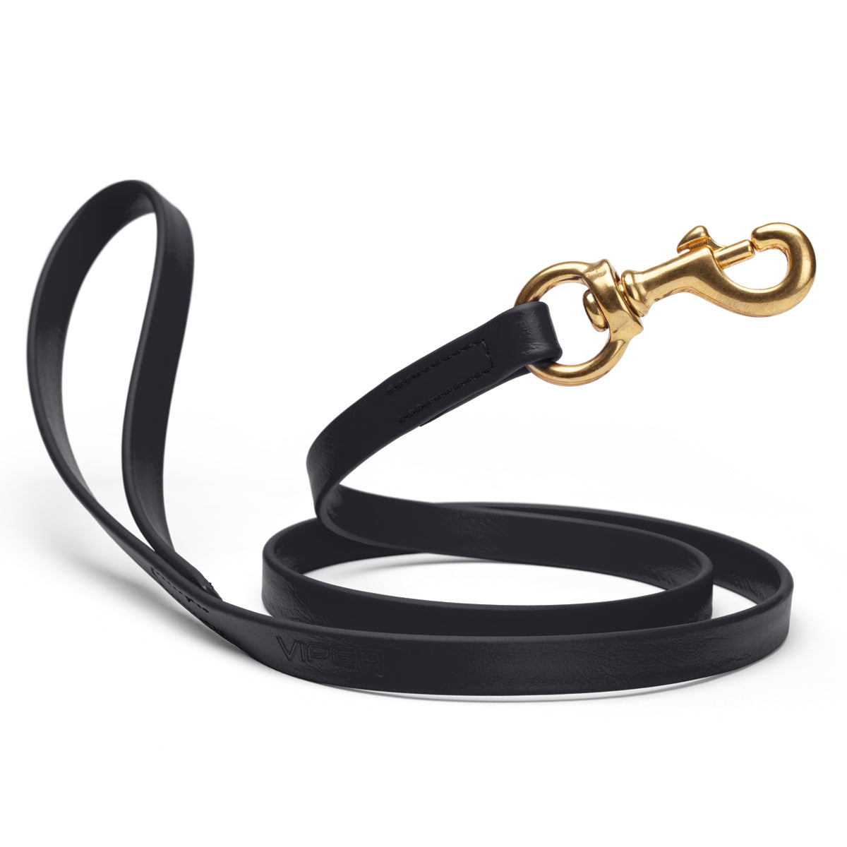 Waterproof Black dog leash with brass swivel snap hook, 4 feet long, 5/8 or 3/4 inch wide, made from Biothane