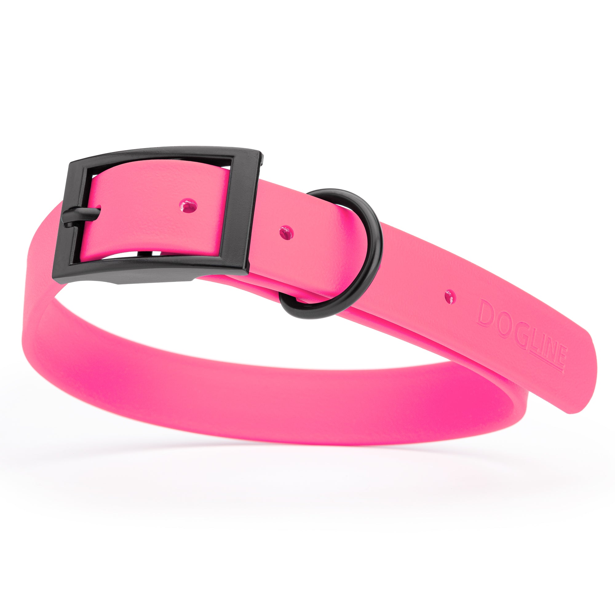 Passionfruit Pink Biothane dog collar with black metal buckle and D-ring, width: 1 inch, x-large