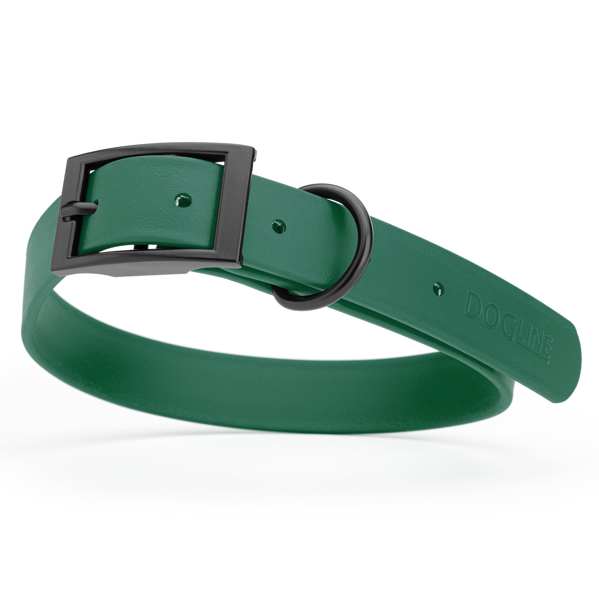 Hunter Green Biothane dog collar with black metal buckle and D-ring, width: 1 inch, x-large