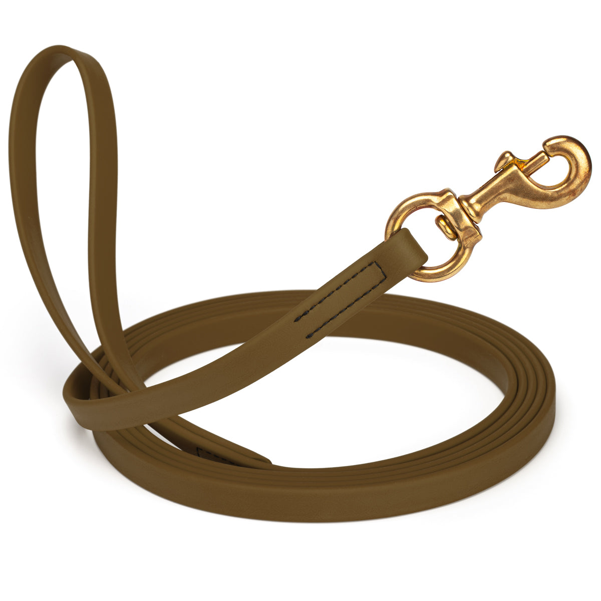 Coyote Brown waterproof dog leash, 20 ft long, 5/8 in wide, made from Biothane with brass hardware