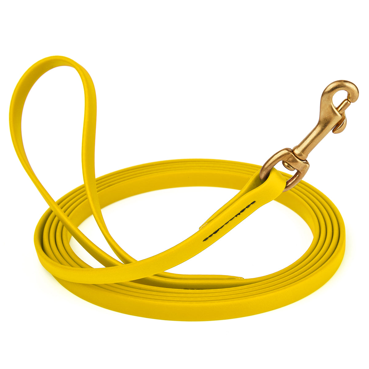 Lemon Yellow Biothane leash for dogs with brass snap, length 20 feet, width 1/2 inch