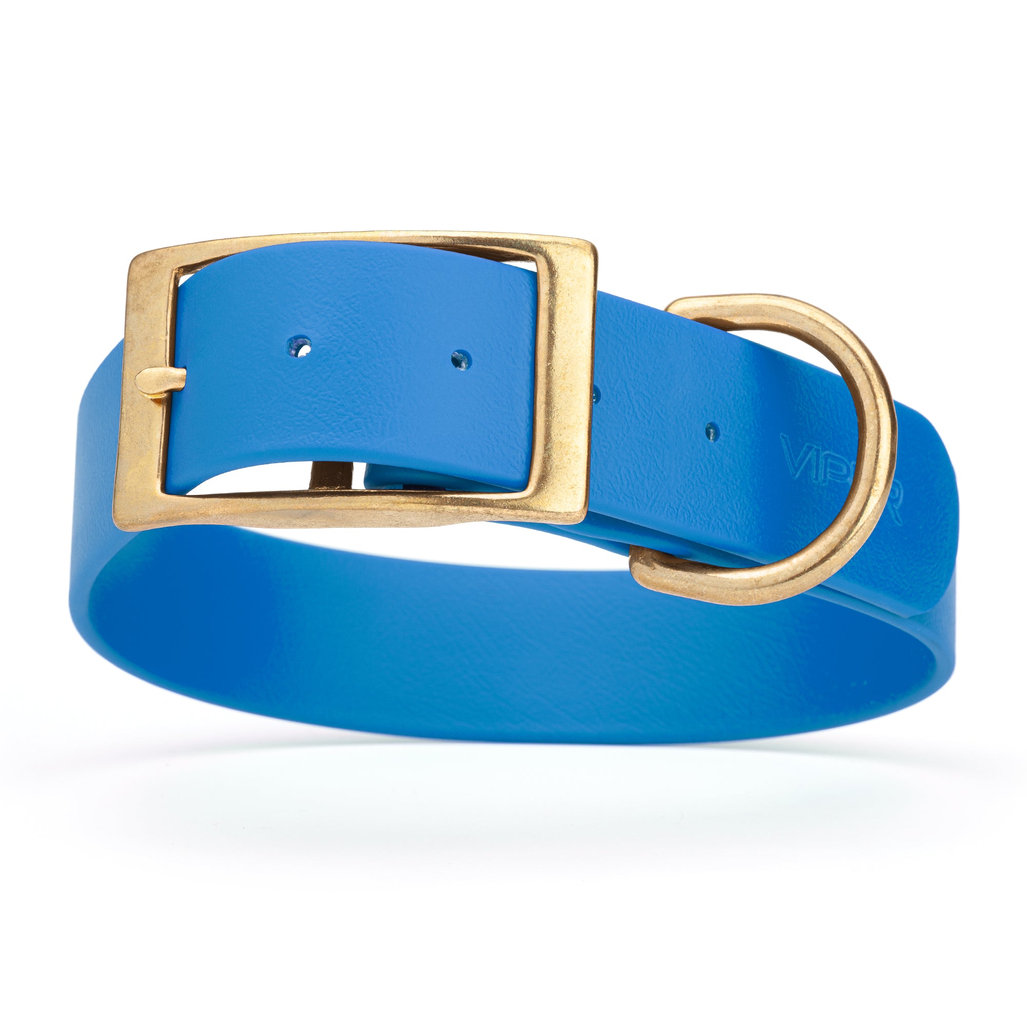 Cerulean Blue waterproof collar for large dogs with brass buckle and D-ring, made from Biothane, size XL, 1.5-inch wide