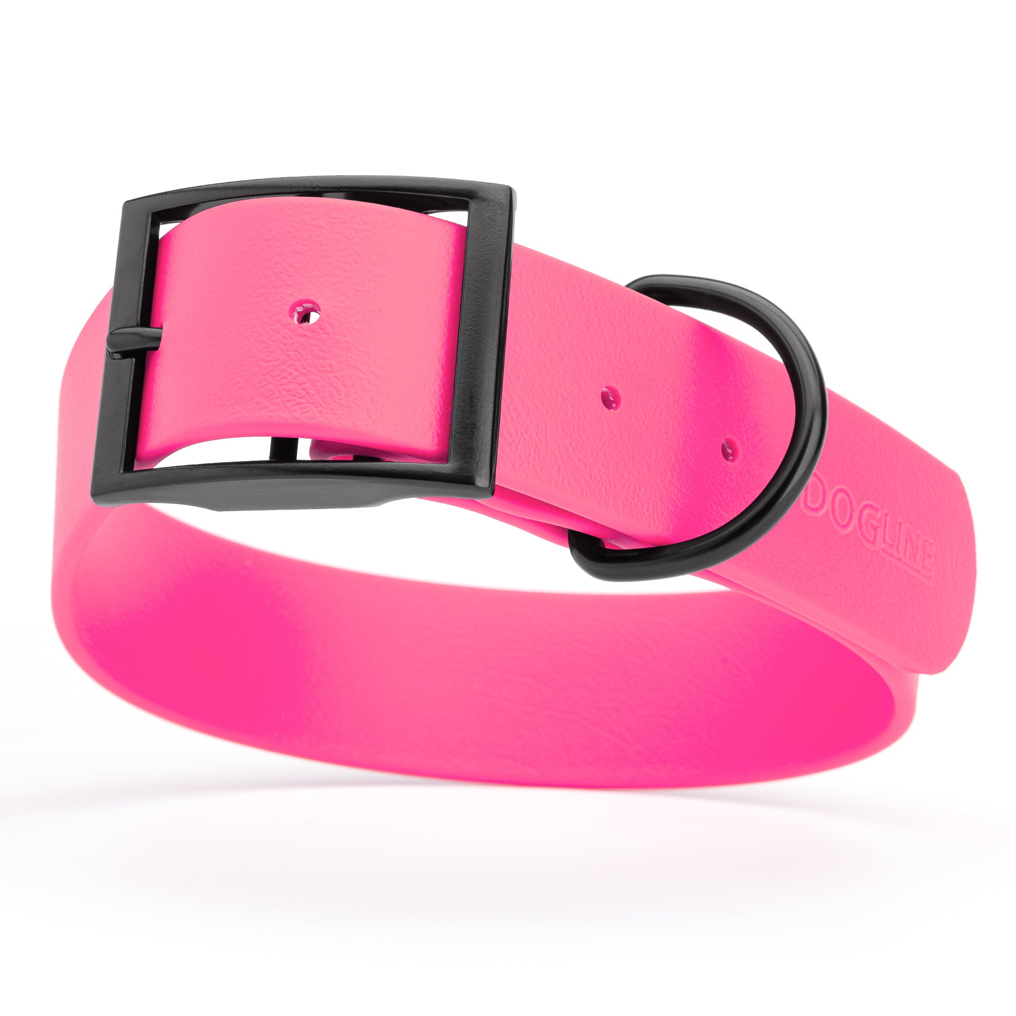 Passionfruit Pink Biothane waterproof collar for large and giant dogs, width 1.5 inches, black metal buckle and D-ring
