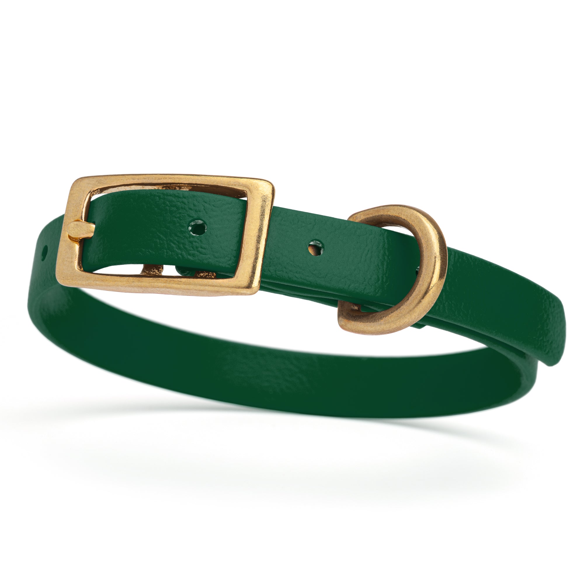 Waterproof collar for small dogs, made from Biothane with brass hardware, width 1/2 inch, Hunter Green