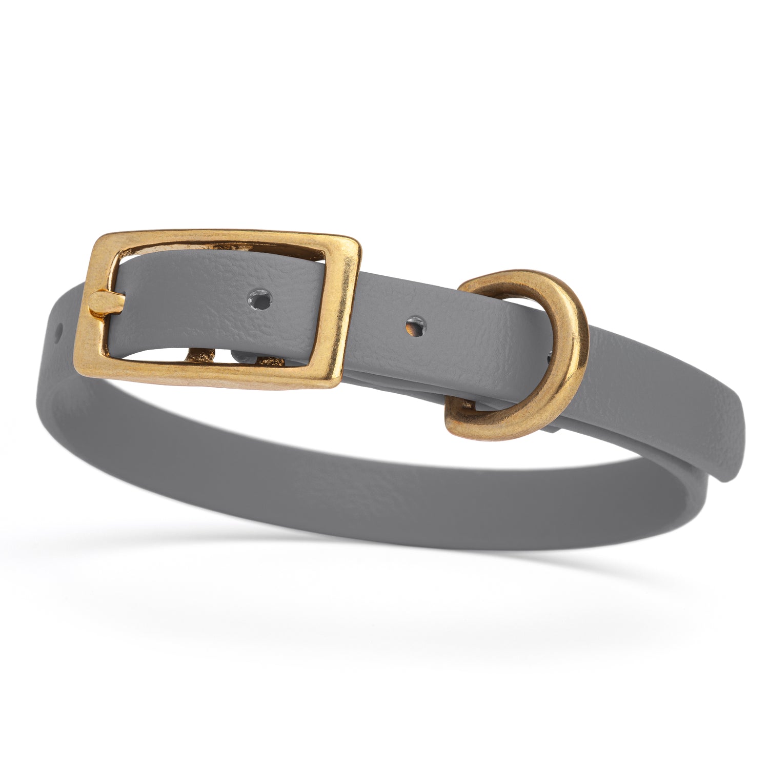Waterproof collar for small dogs, made from Biothane with brass hardware, width 1/2 inch, Battleship Gray