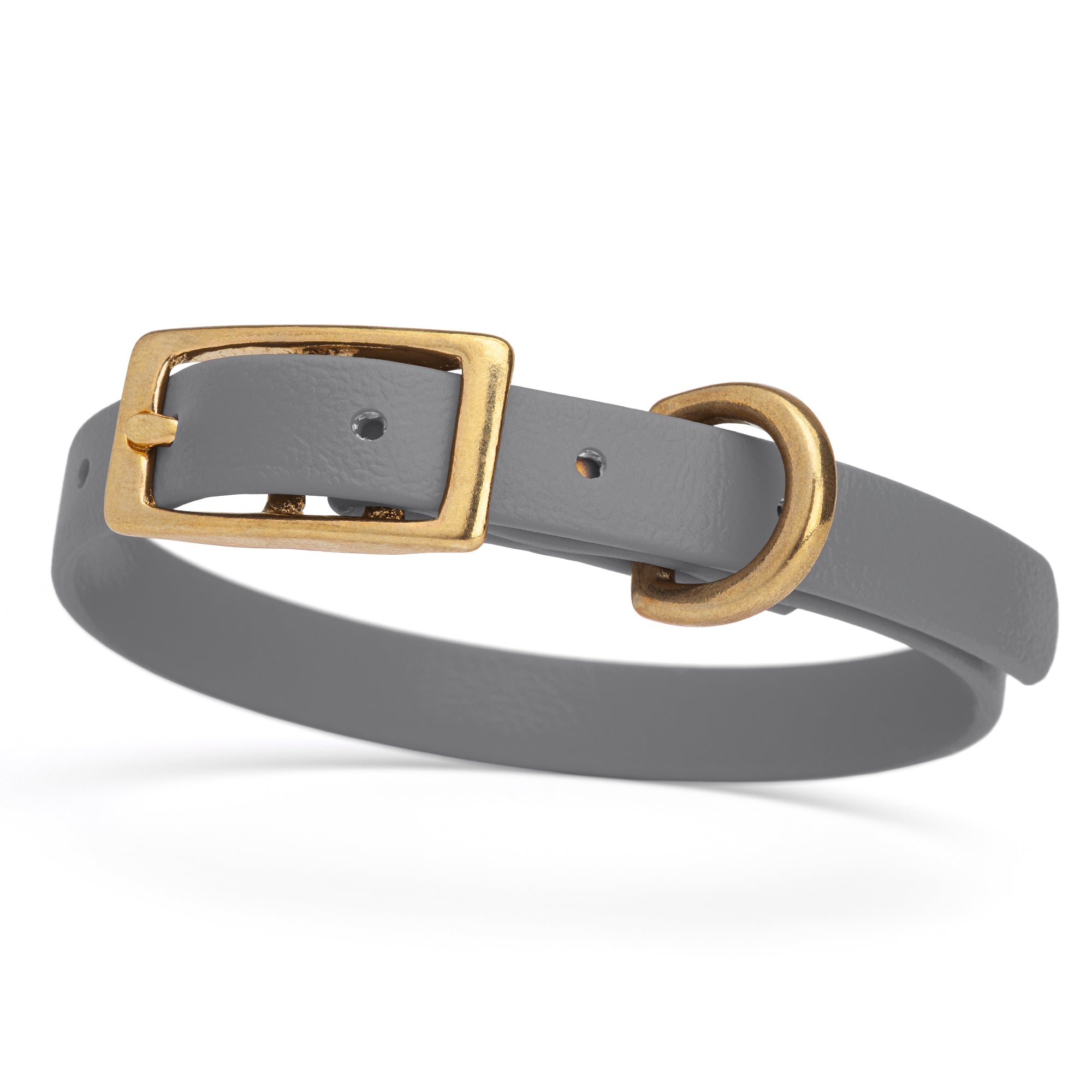 Waterproof collar for small dogs, made from Biothane with brass hardware, width 1/2 inch, Battleship Gray