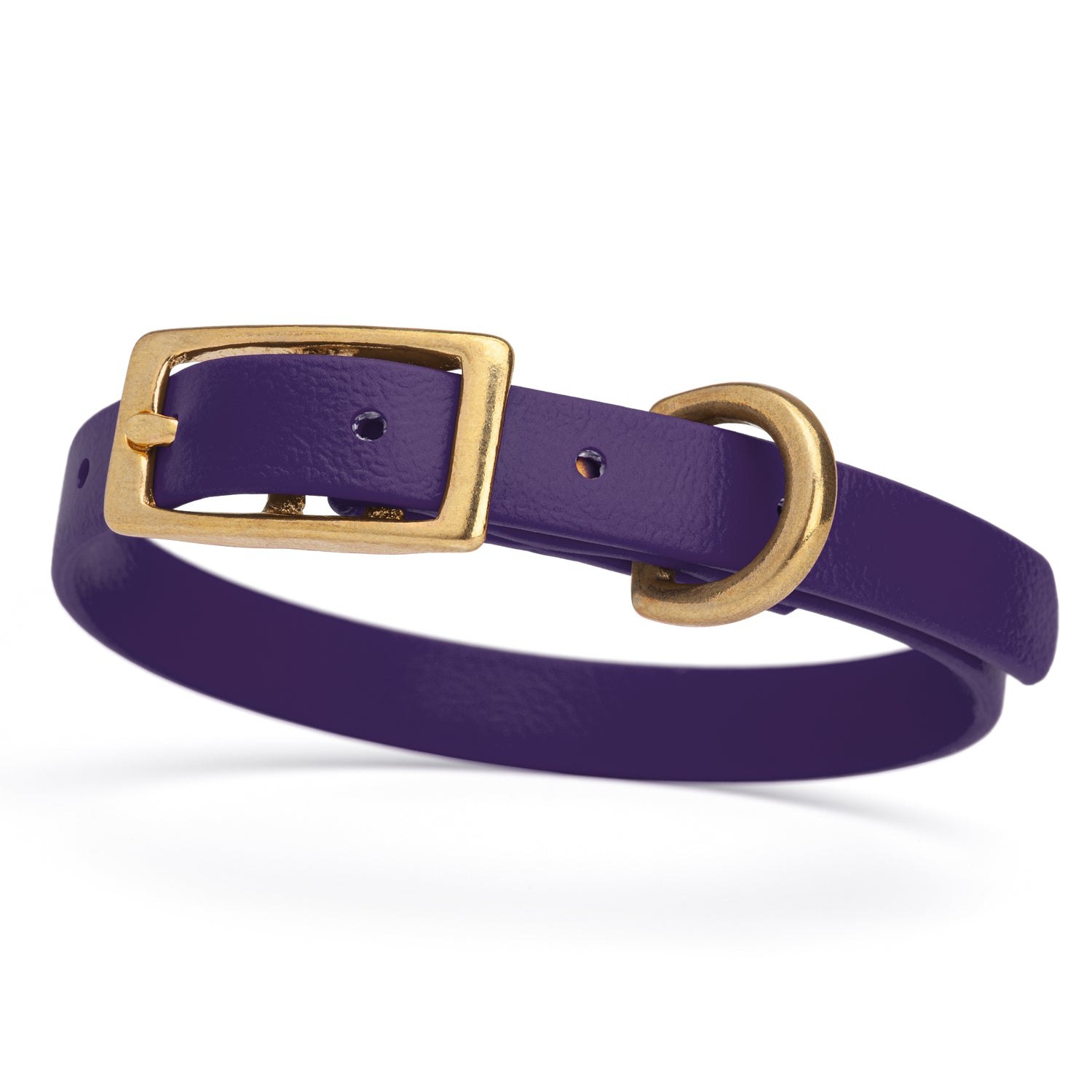 Waterproof collar for small dogs, made from Biothane with brass hardware, width 1/2 inch, Violet Purple