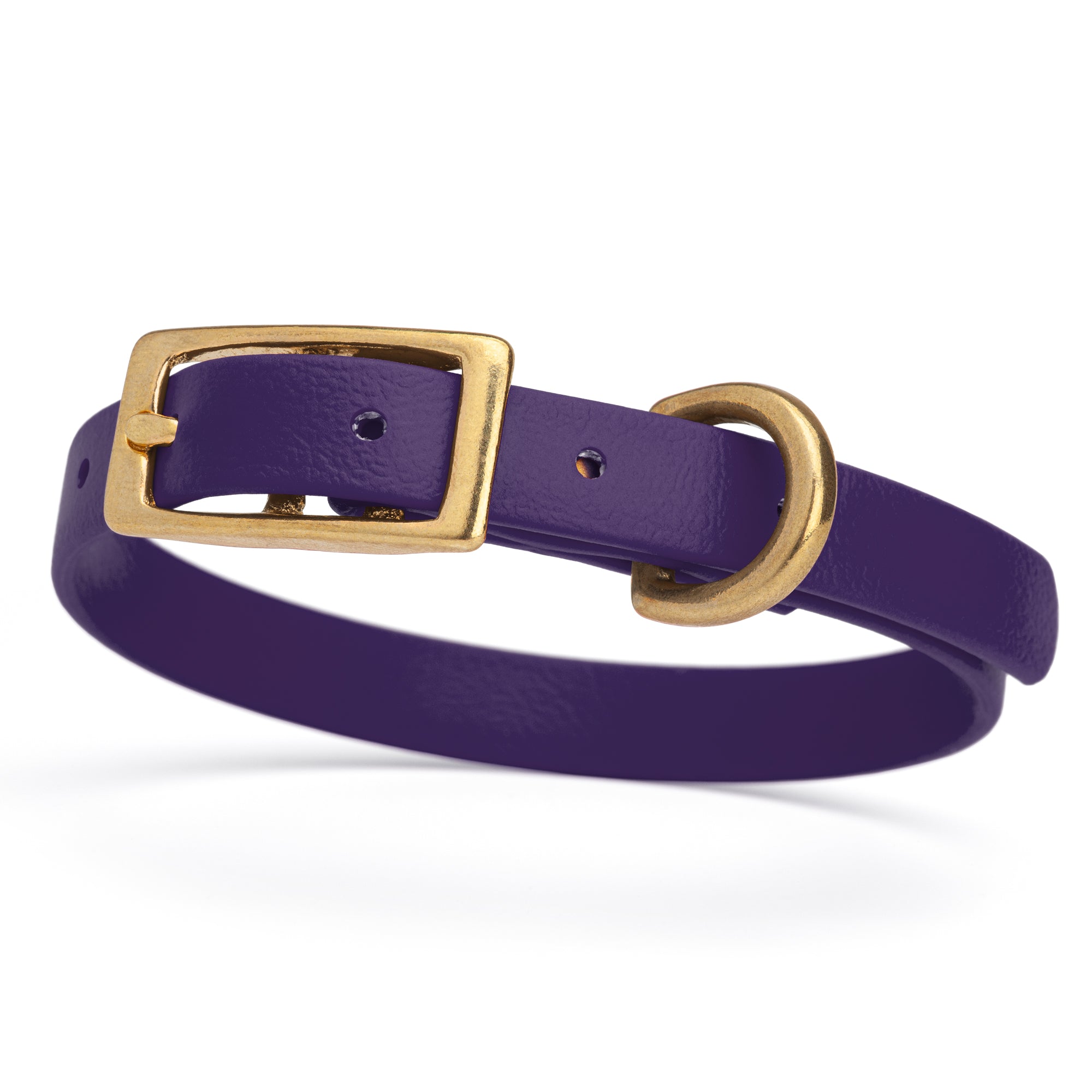 Waterproof collar for small dogs, made from Biothane with brass hardware, width 1/2 inch, Violet Purple