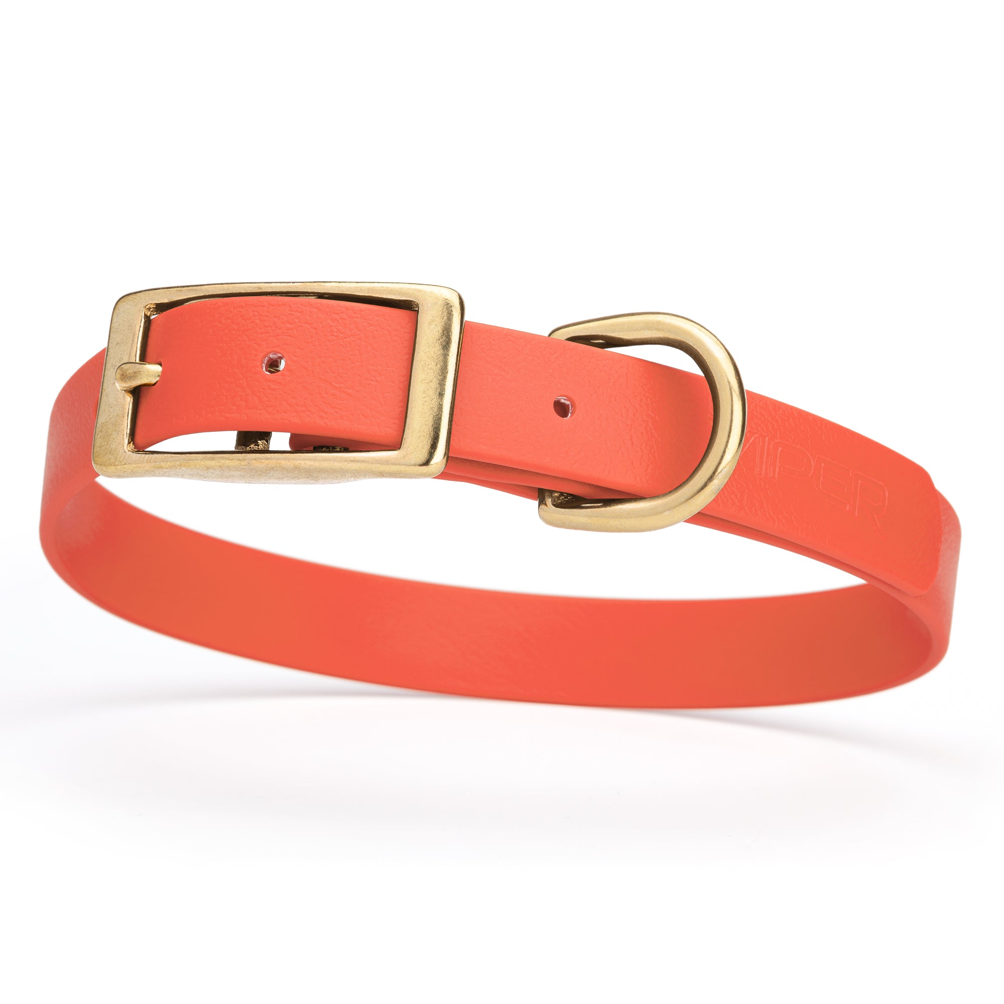 Biothane dog collar with brass buckle and D-ring, waterproof, fits medium dogs, width 3/4 inch, Coral