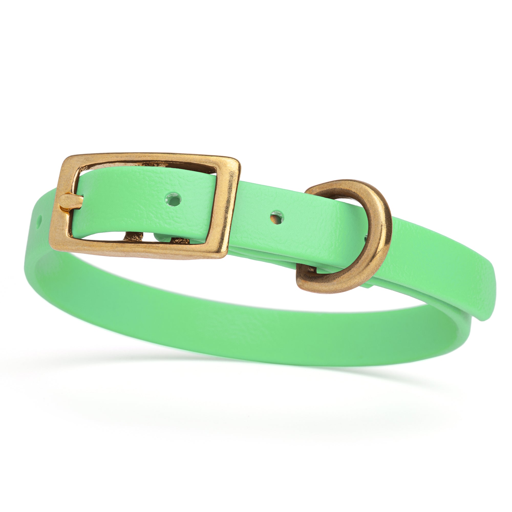 Waterproof collar for small dogs, made from Biothane with brass hardware, width 1/2 inch, Seafoam Green