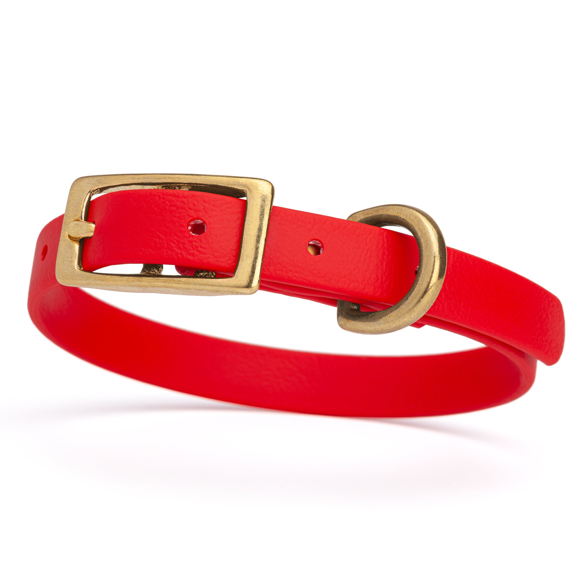 Waterproof collar for small dogs, made from Biothane with brass hardware, width 1/2 inch, Cherry Red