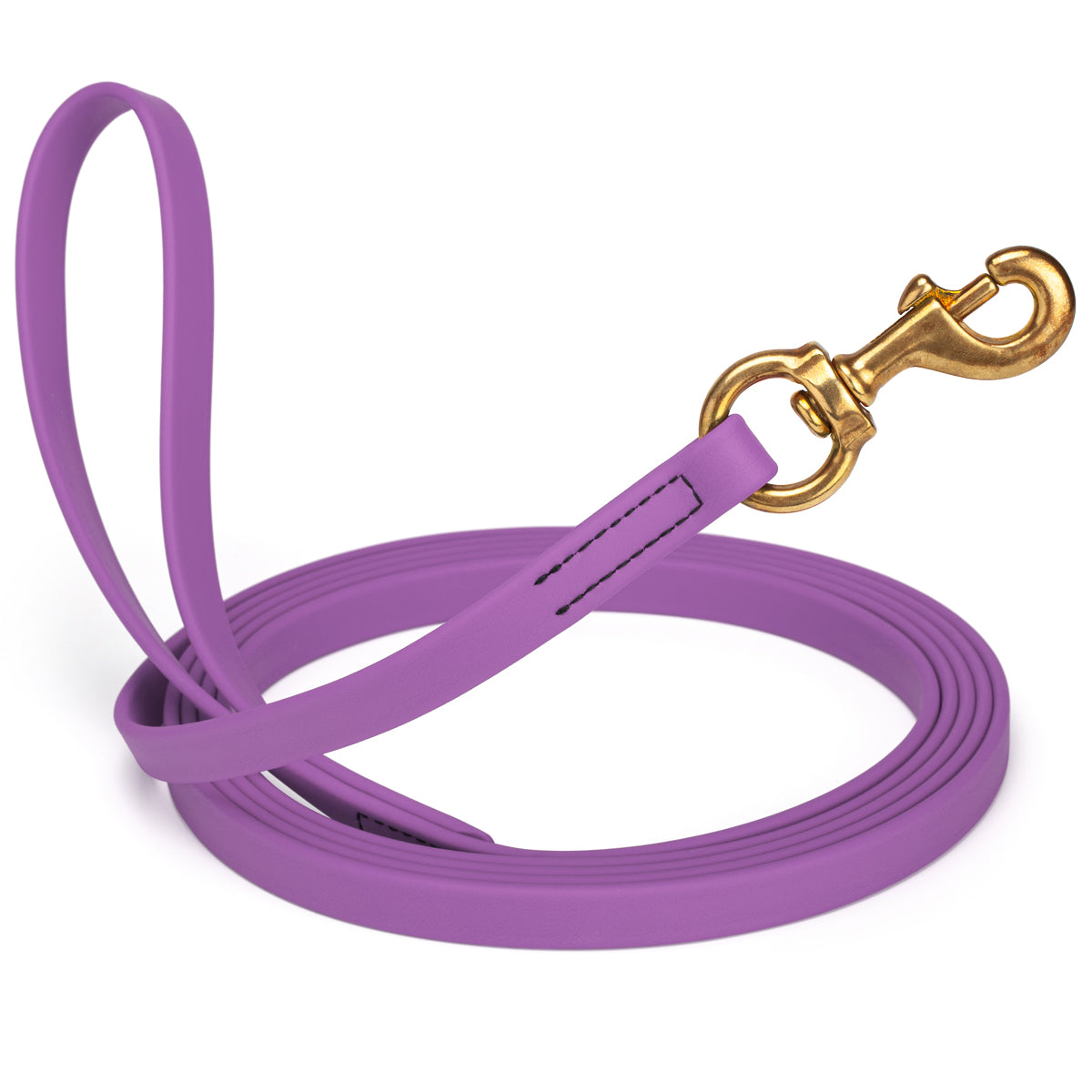 Amethyst Purple waterproof dog leash, 20 ft long, 5/8 in wide, made from Biothane with brass hardware