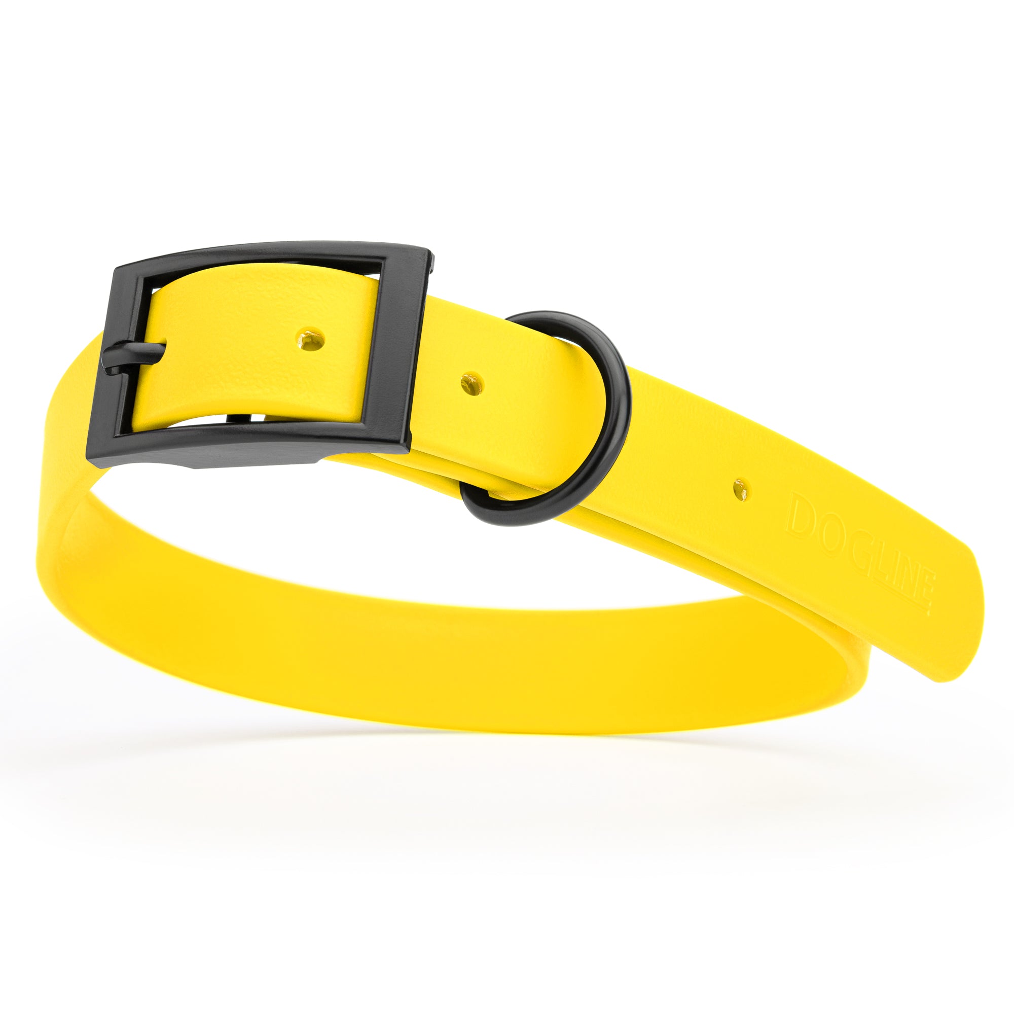 Lemon Yellow Biothane dog collar with black metal buckle and D-ring, width: 1 inch, x-large