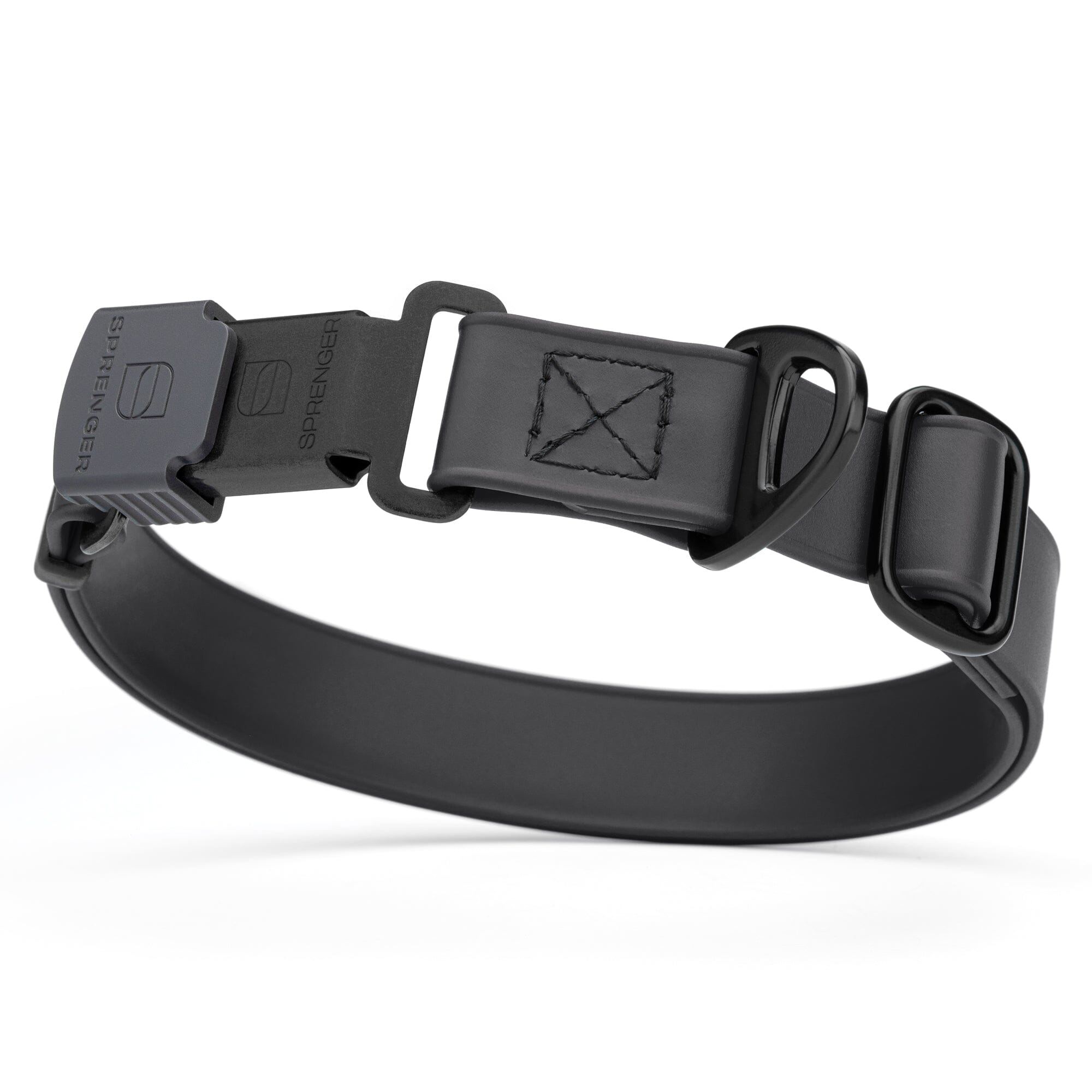 Black Biothane dog collar with black Herm Sprenger buckle and metal D-ring, waterproof and adjustable