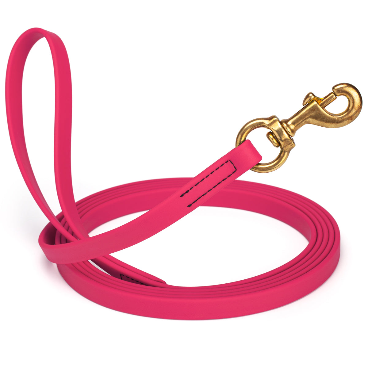 Passionfruit Pink waterproof dog leash, 20 ft long, 5/8 in wide, made from Biothane with brass hardware