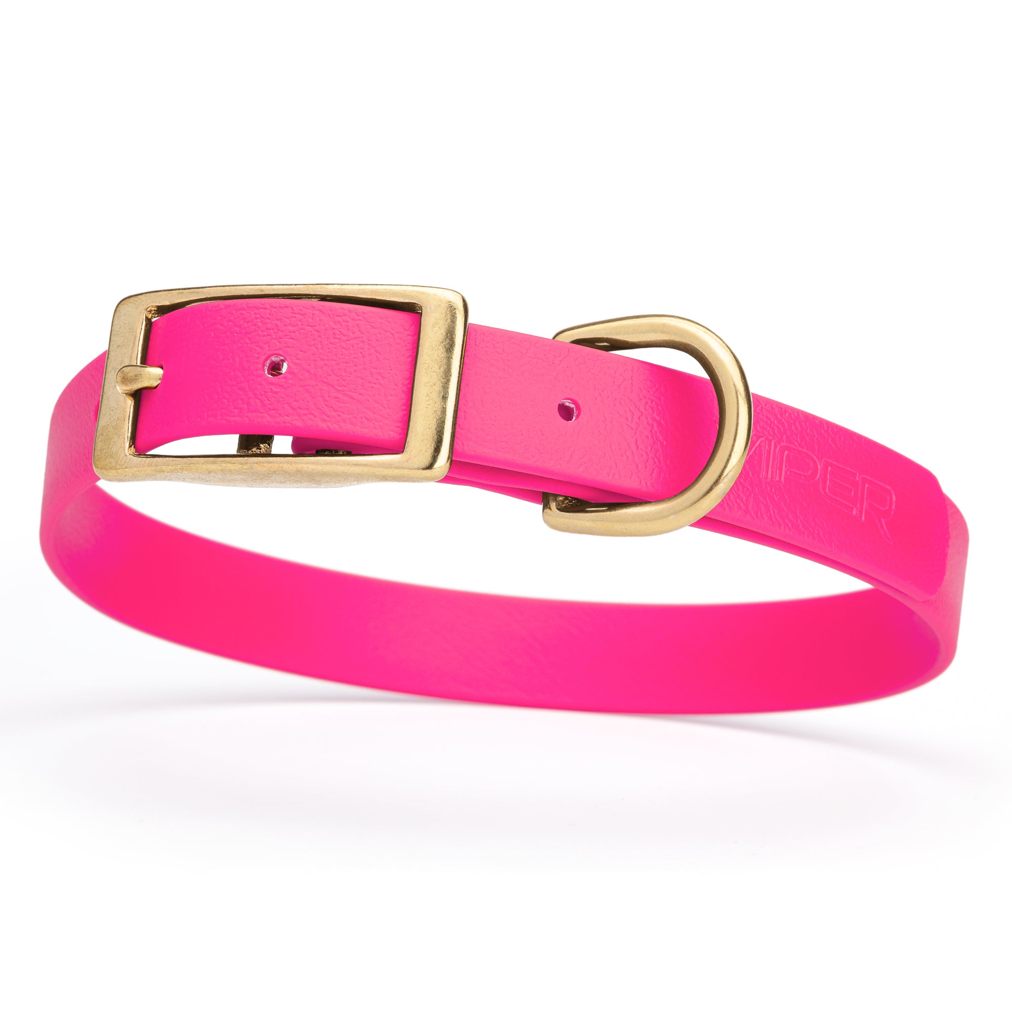 Biothane dog collar with brass buckle and D-ring, waterproof, fits medium dogs, width 3/4 inch, Passionfruit Pink