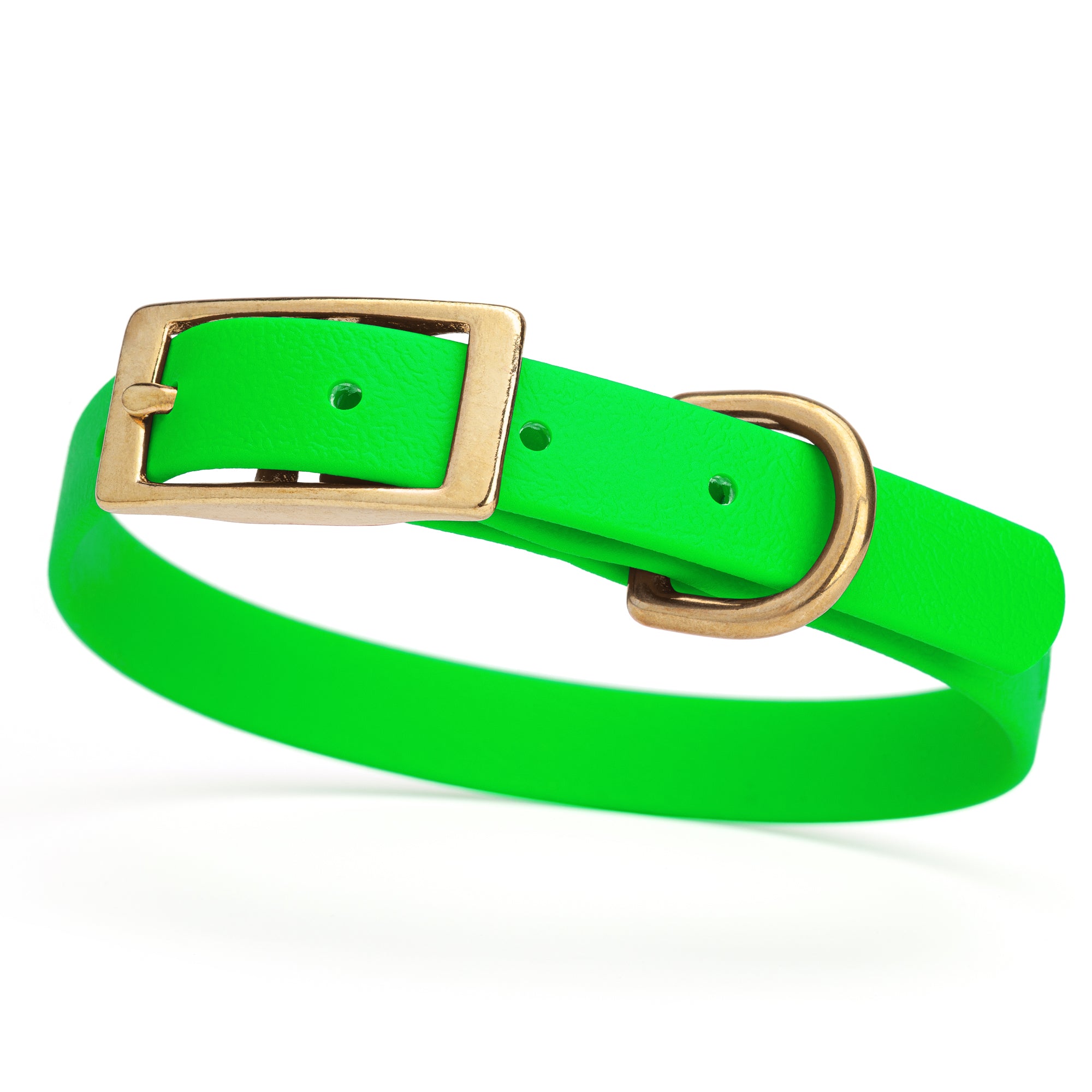 Tropical Green collar for small dogs with brass buckle and D-ring, made from waterproof and smell proof Biothane, width 3/4 inch