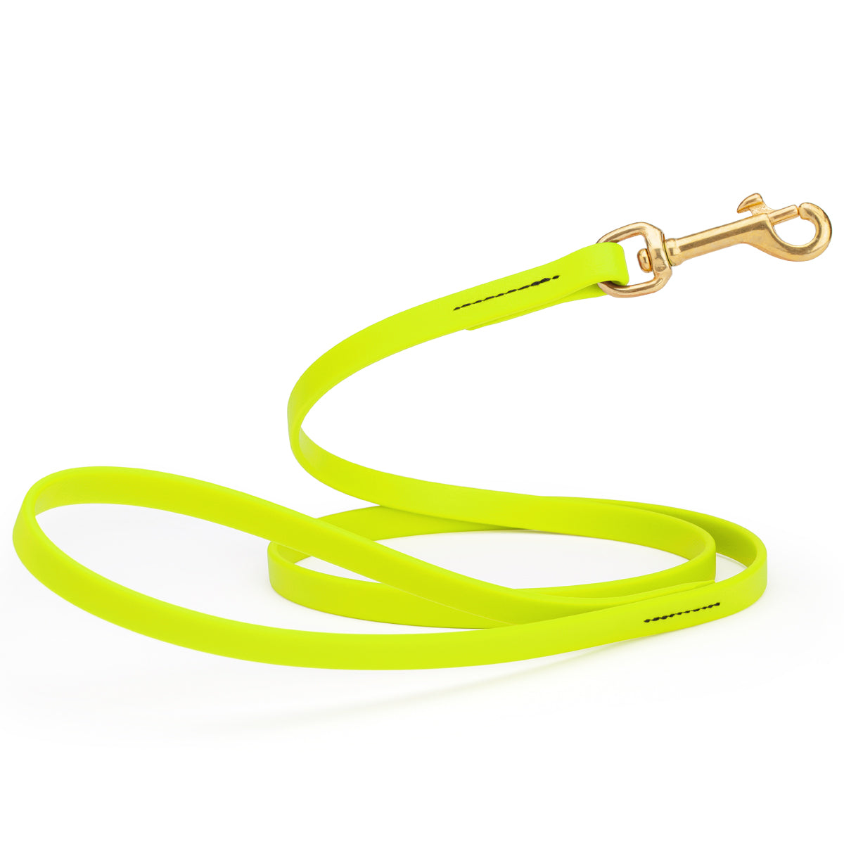 6 feet dog leash with brass swivel clip, made from waterproof Biothane, 1/2 inch wide, Safety Yellow
