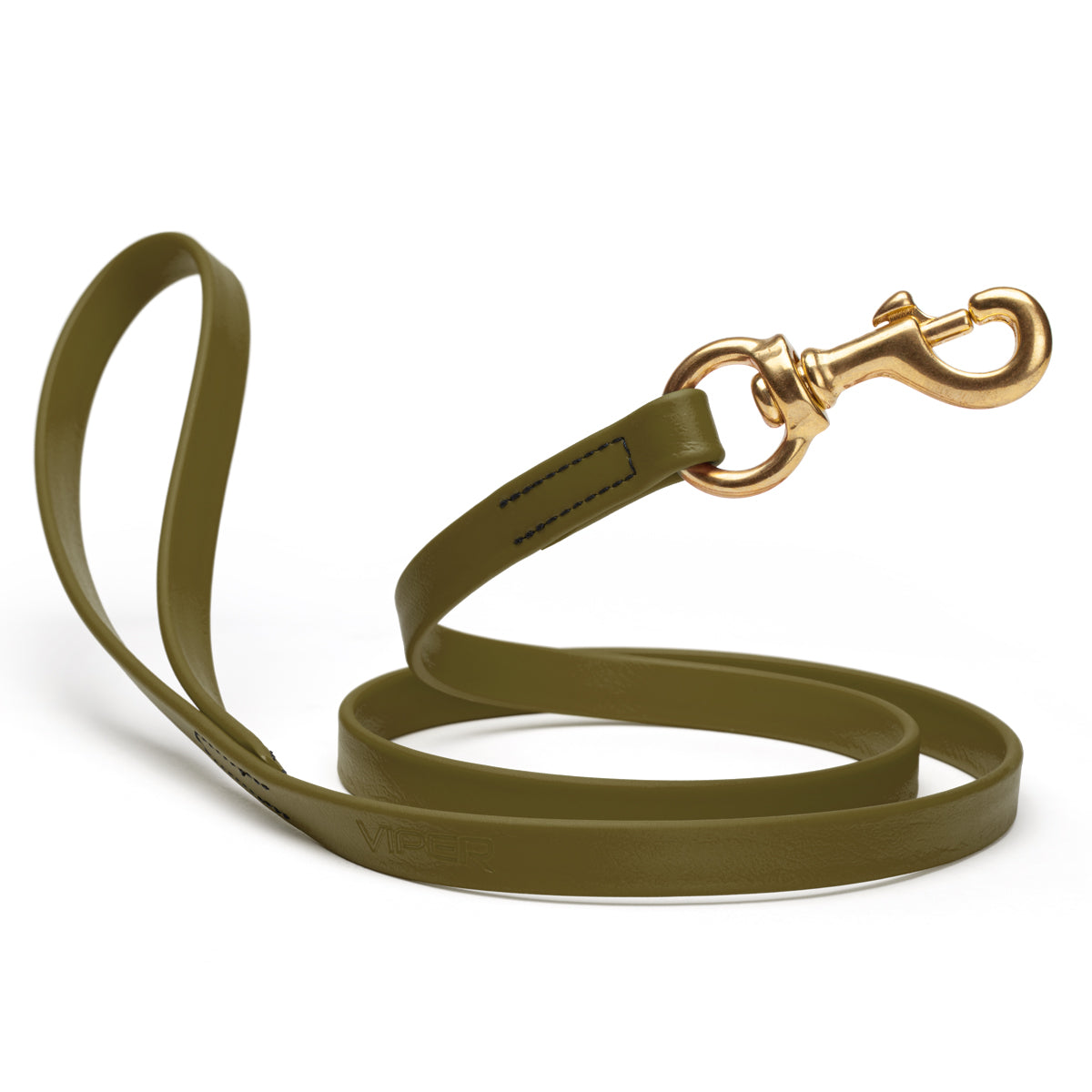 Waterproof Olive Drab Green dog leash with brass swivel snap hook, 4 feet long, 5/8 or 3/4 inch wide, made from Biothane